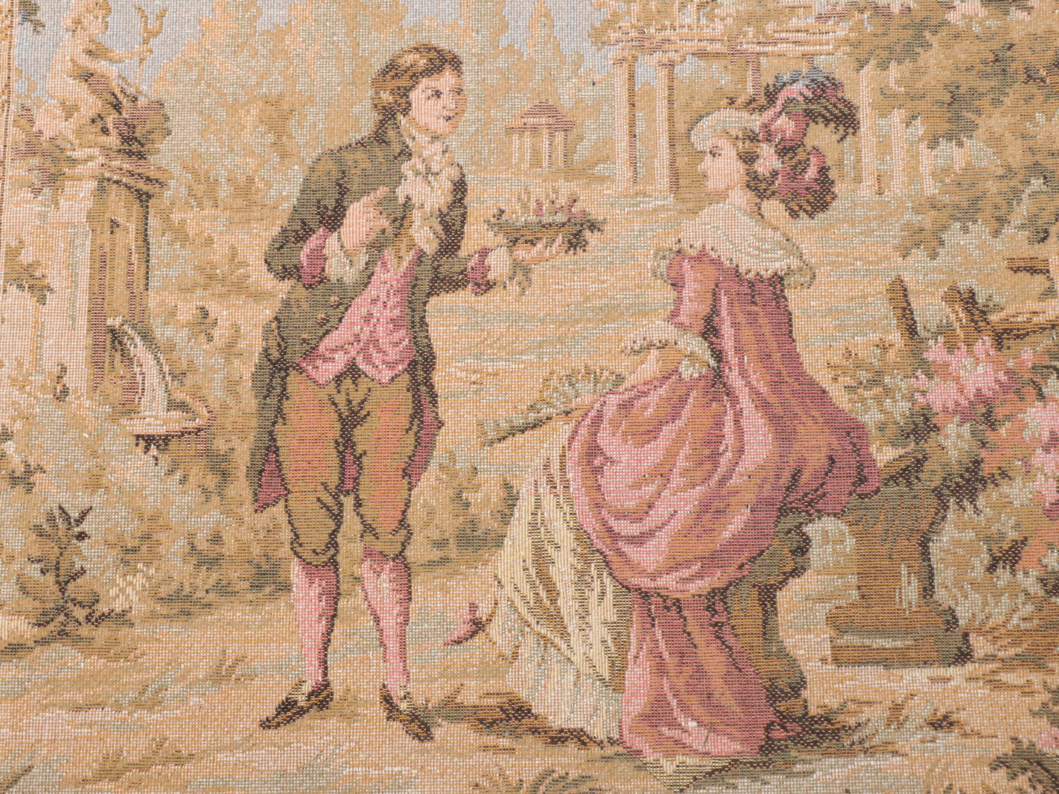 Arazzo French Rococo Revival and Pastoral Scene Tapestry Panels