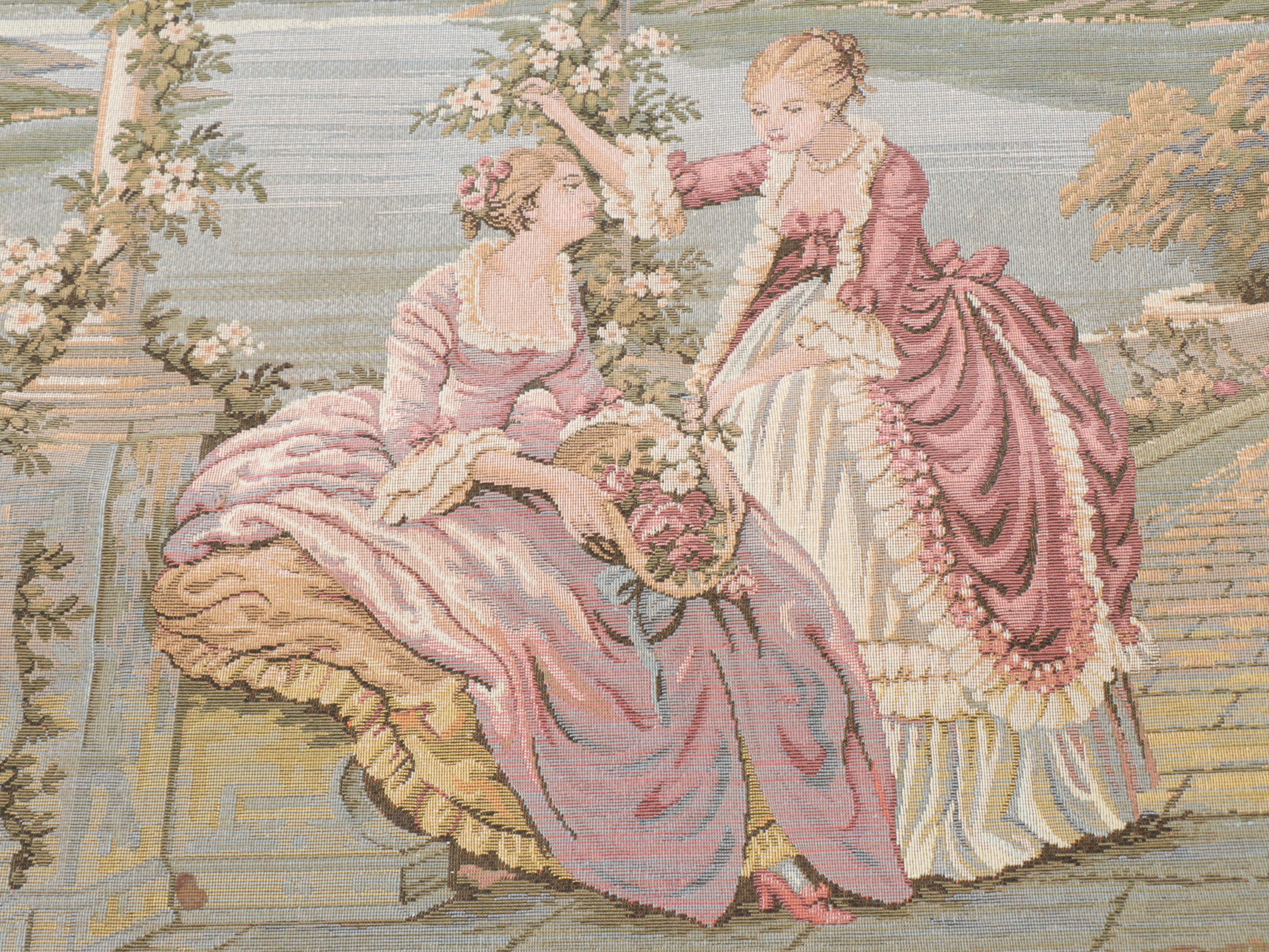 Arazzo French Rococo Revival and Pastoral Scene Tapestry Panels