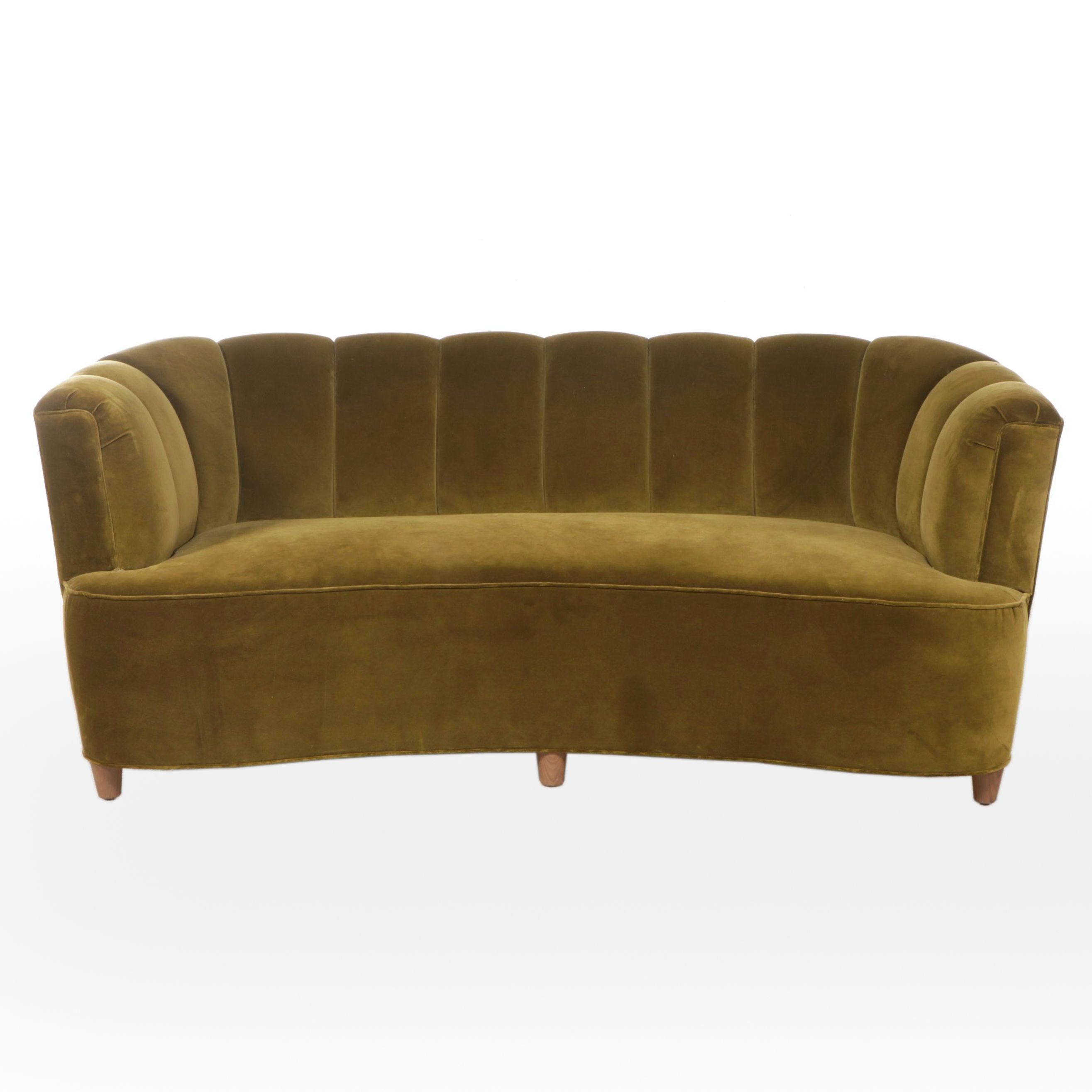 Jake Arnold Collection Otto Schultz Style Olive Green Upholstered Settee
