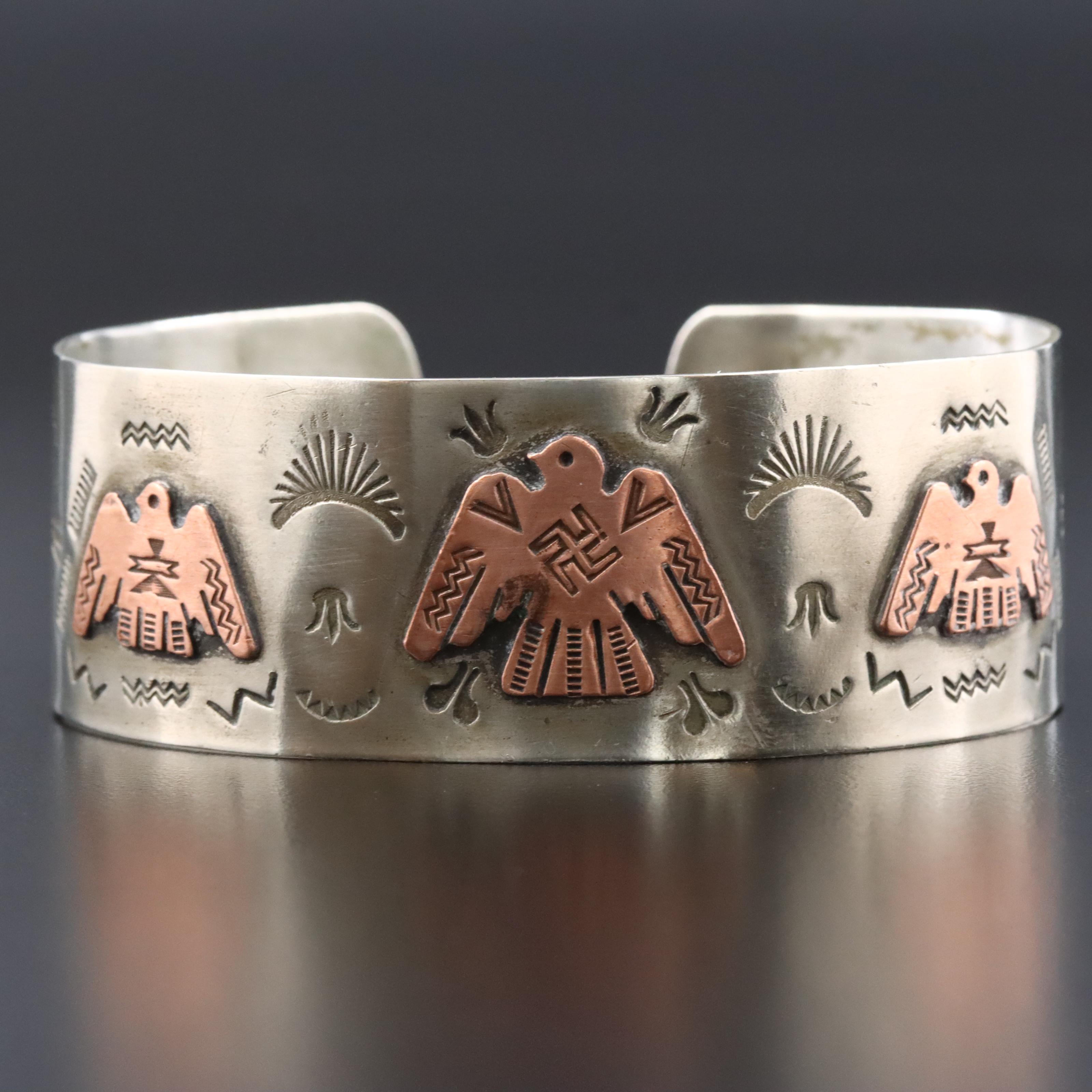 Western Style Stampwork Cuff Bracelet with Copper Accents