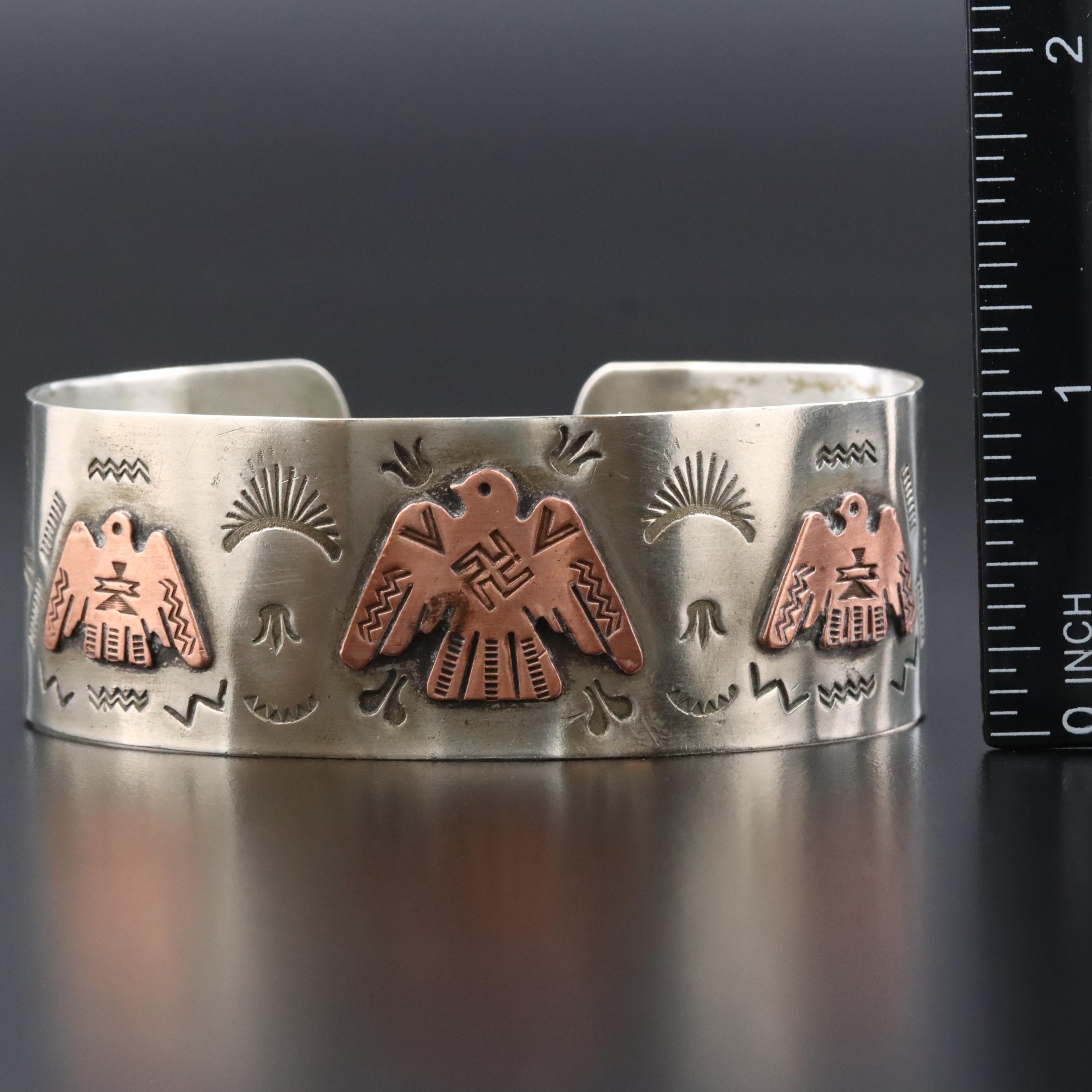 Western Style Stampwork Cuff Bracelet with Copper Accents