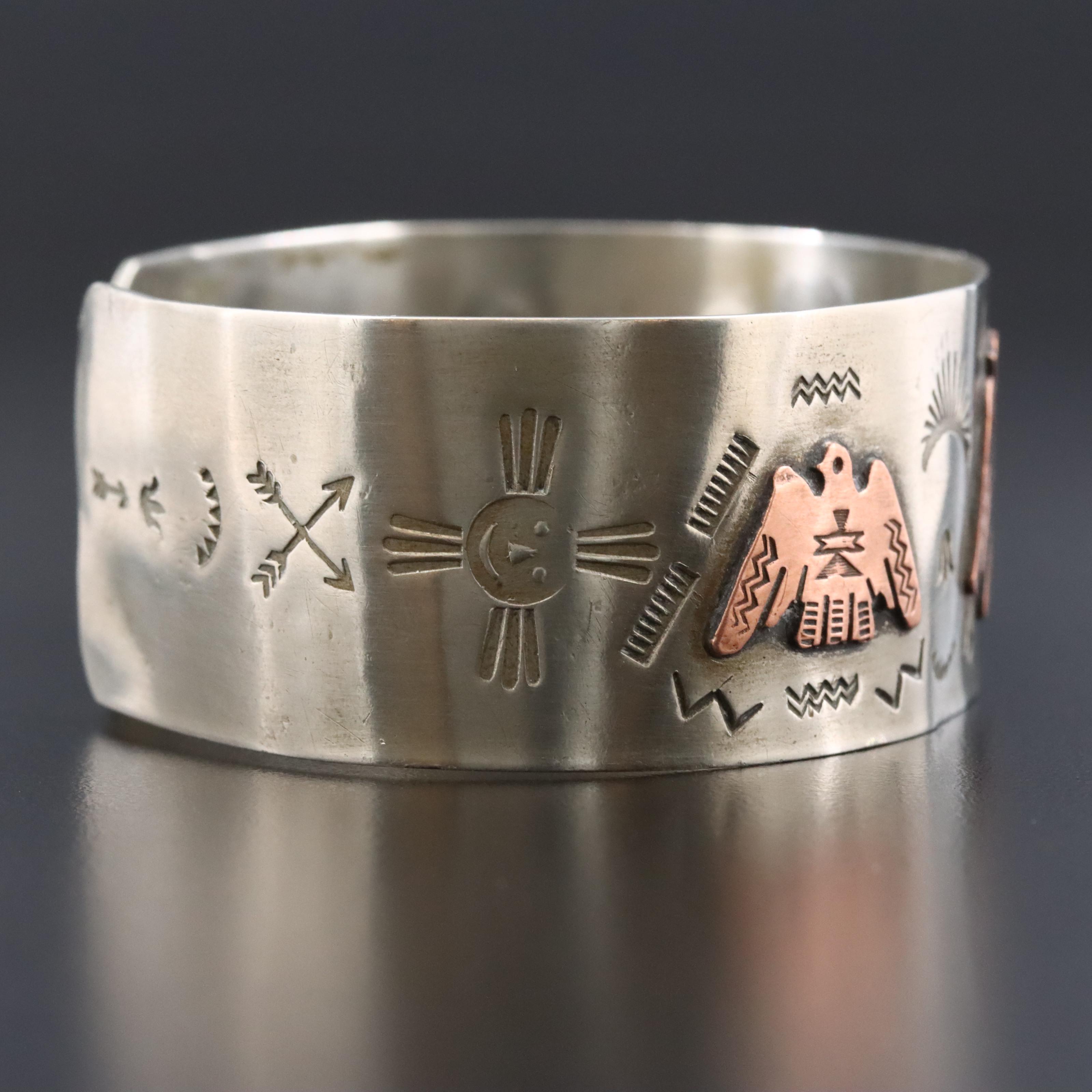 Western Style Stampwork Cuff Bracelet with Copper Accents