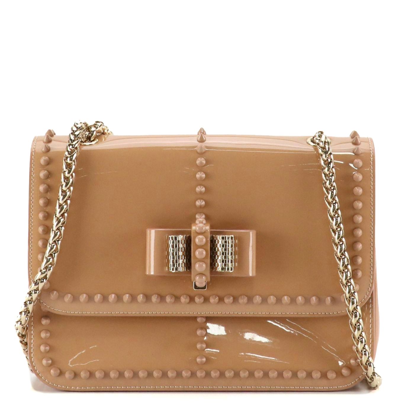 Christian Louboutin Sweet Charity Chain Strap Bag in Tan Spiked Vinyl & Leather