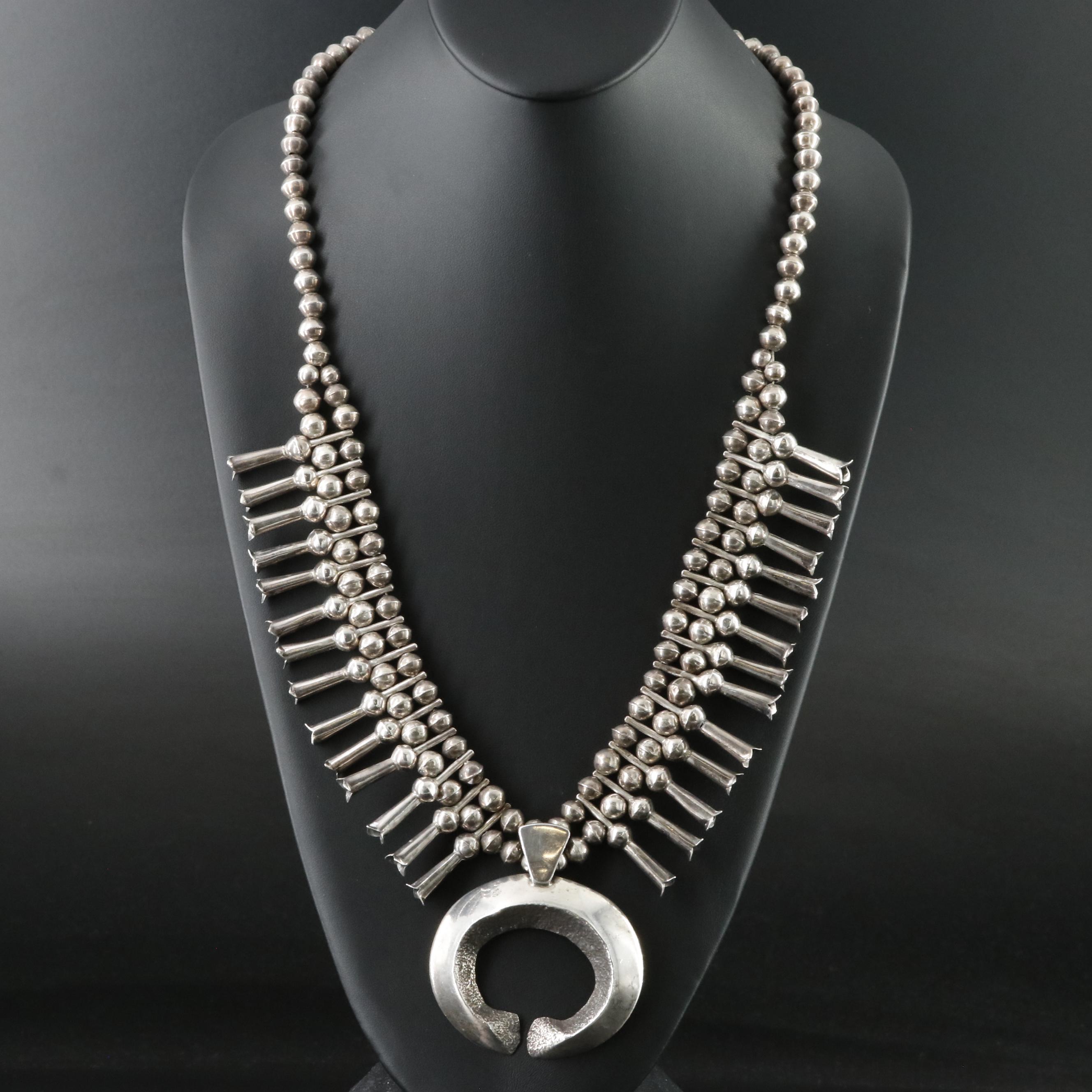 Southwestern Sterling Squash Blossom Necklace