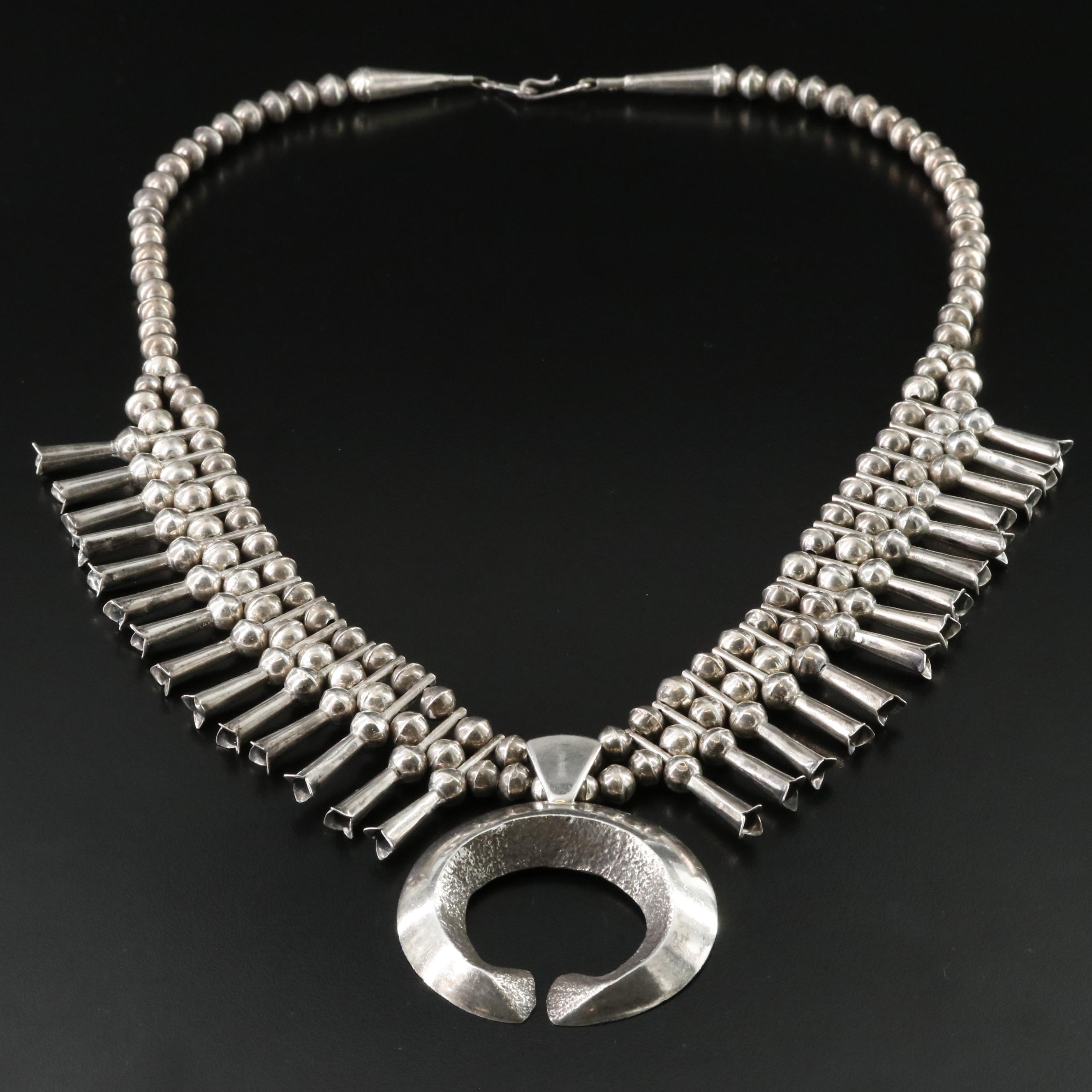 Southwestern Sterling Squash Blossom Necklace
