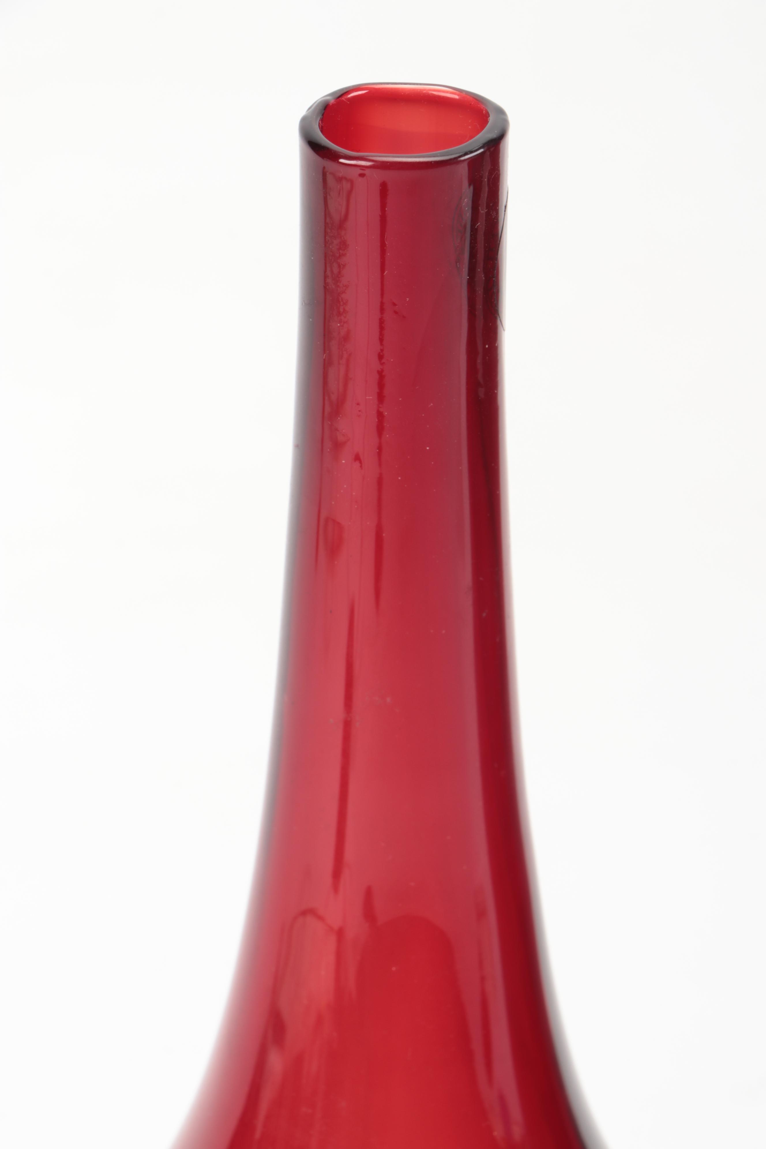 Mid Century Modern Style Red Handblown Glass Vases