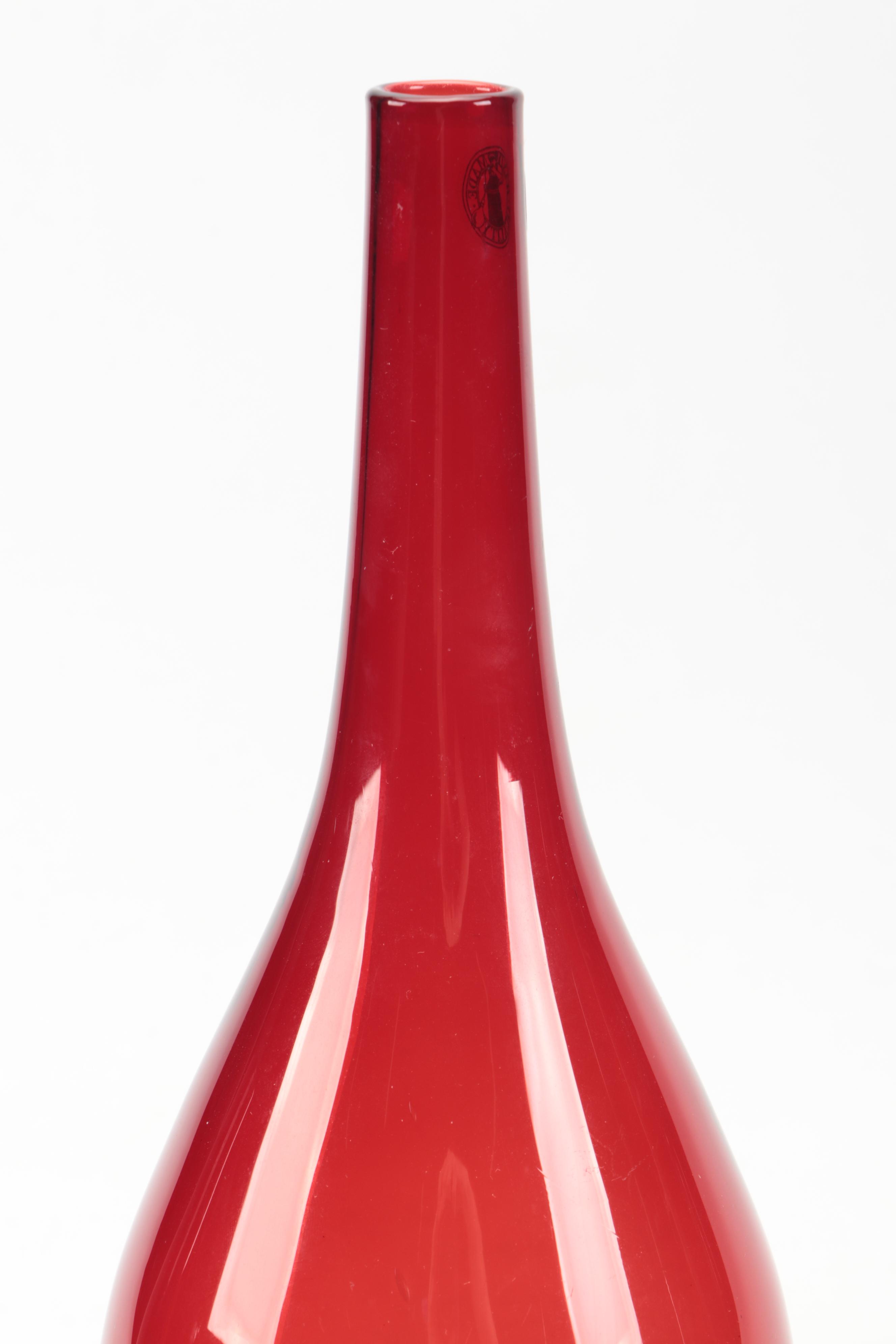 Mid Century Modern Style Red Handblown Glass Vases