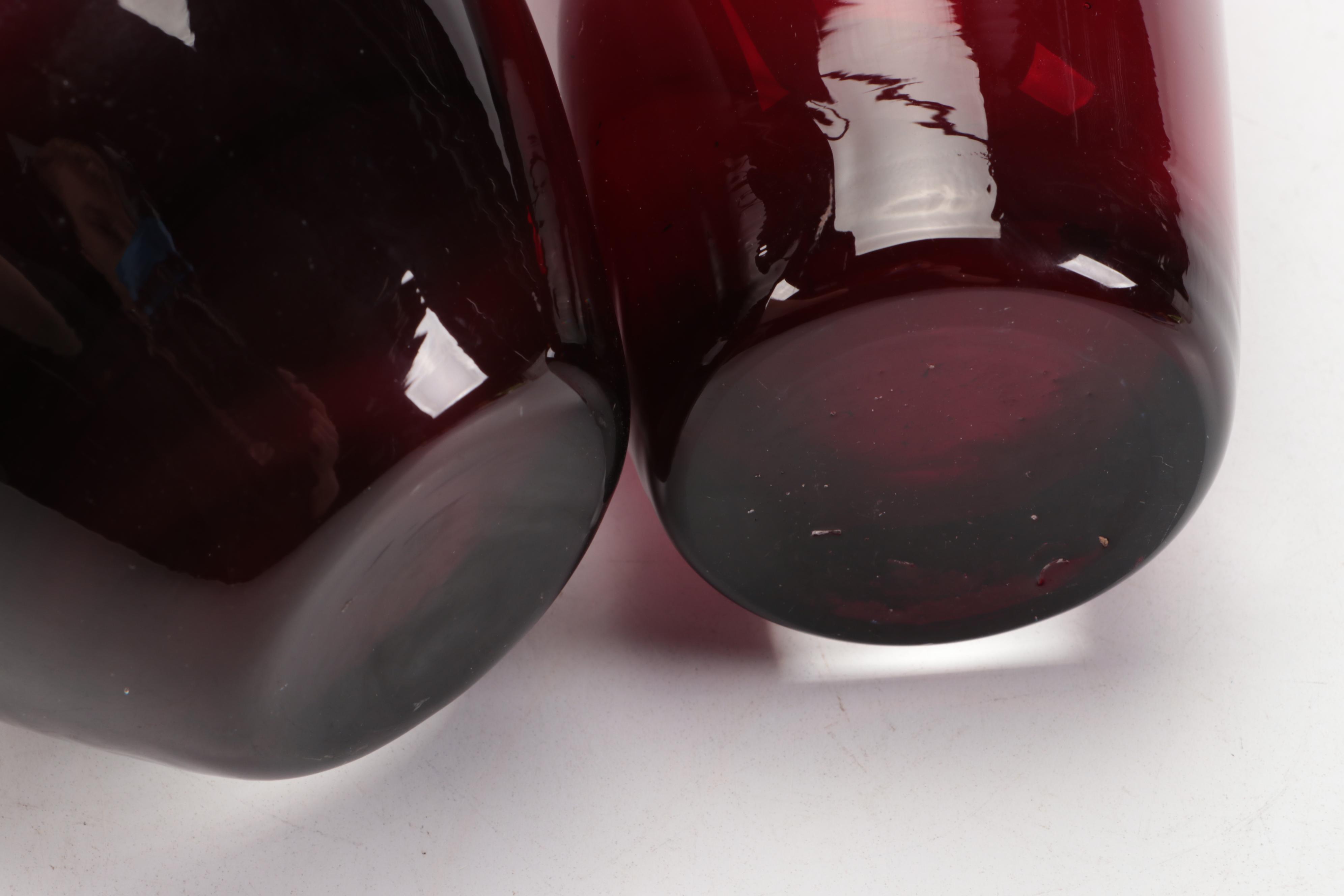 Mid Century Modern Style Red Handblown Glass Vases