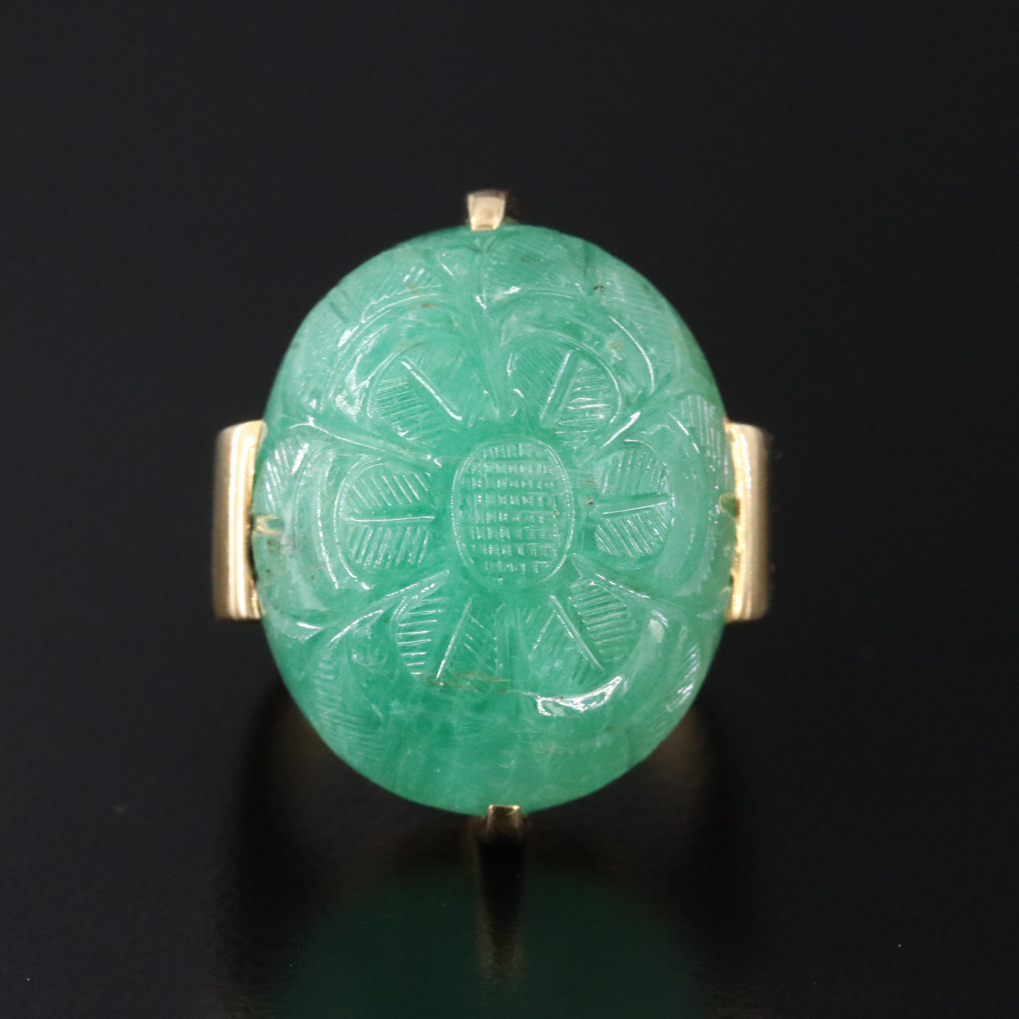 Gump's 18K 38.19 CT Carved Emerald Ring