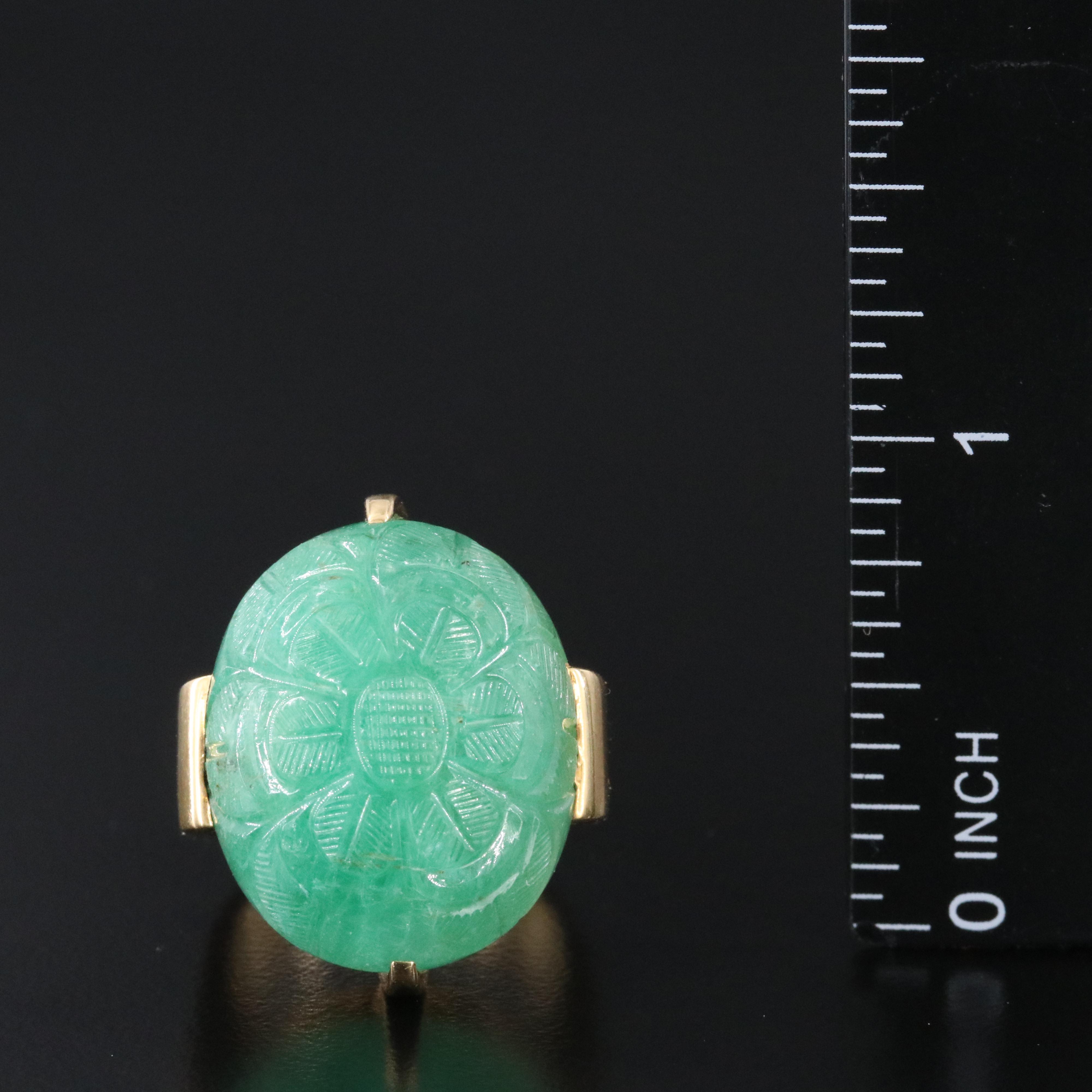 Gump's 18K 38.19 CT Carved Emerald Ring