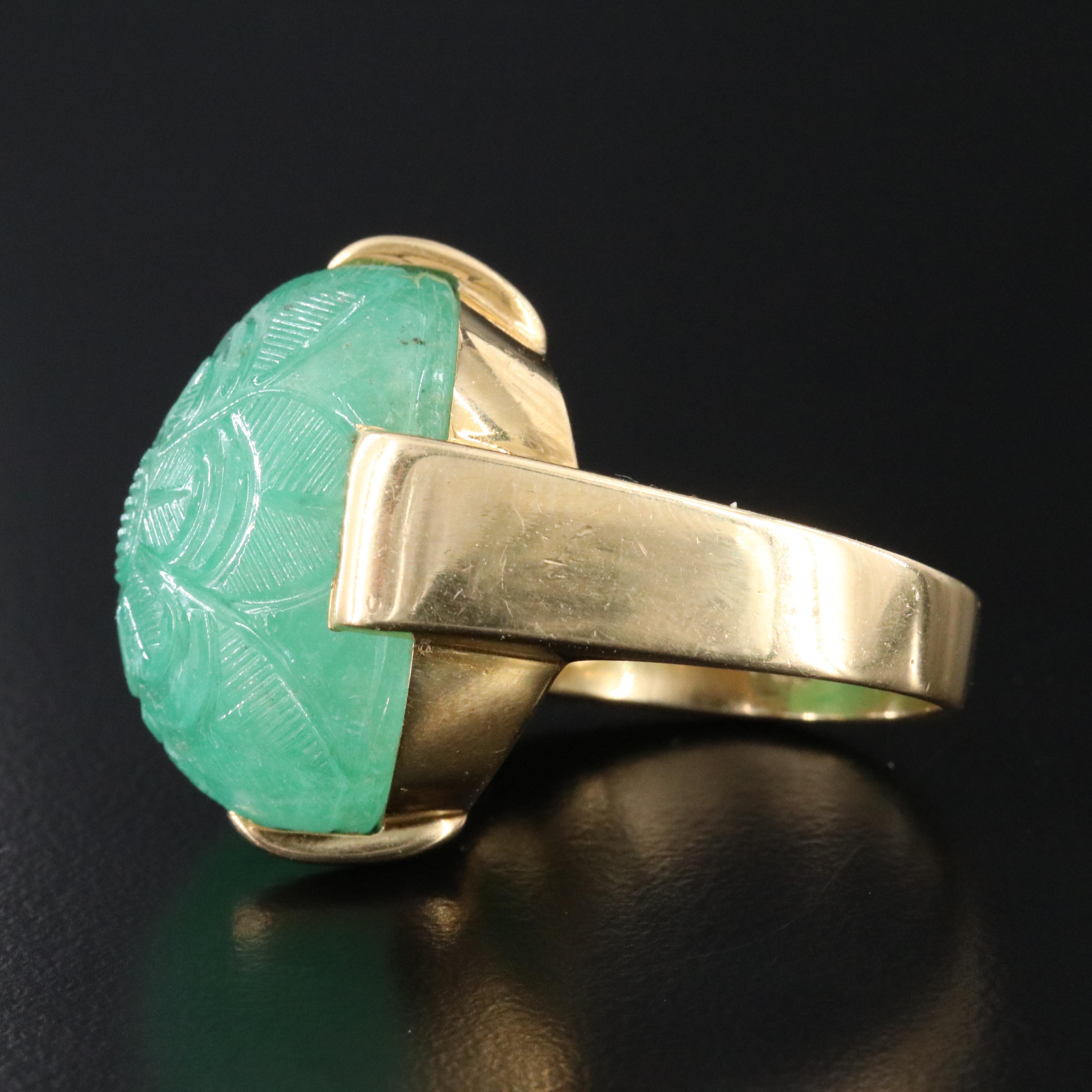Gump's 18K 38.19 CT Carved Emerald Ring