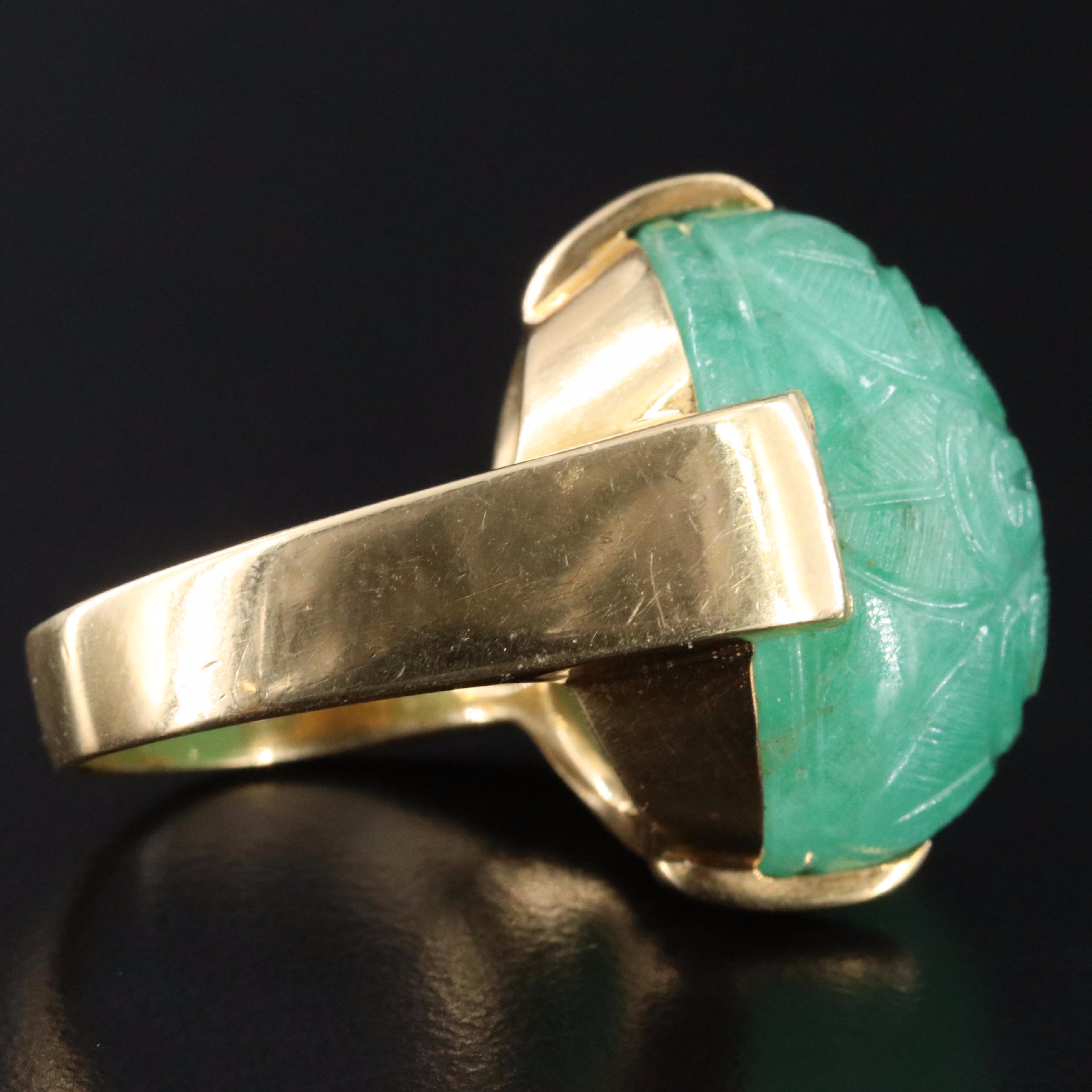 Gump's 18K 38.19 CT Carved Emerald Ring