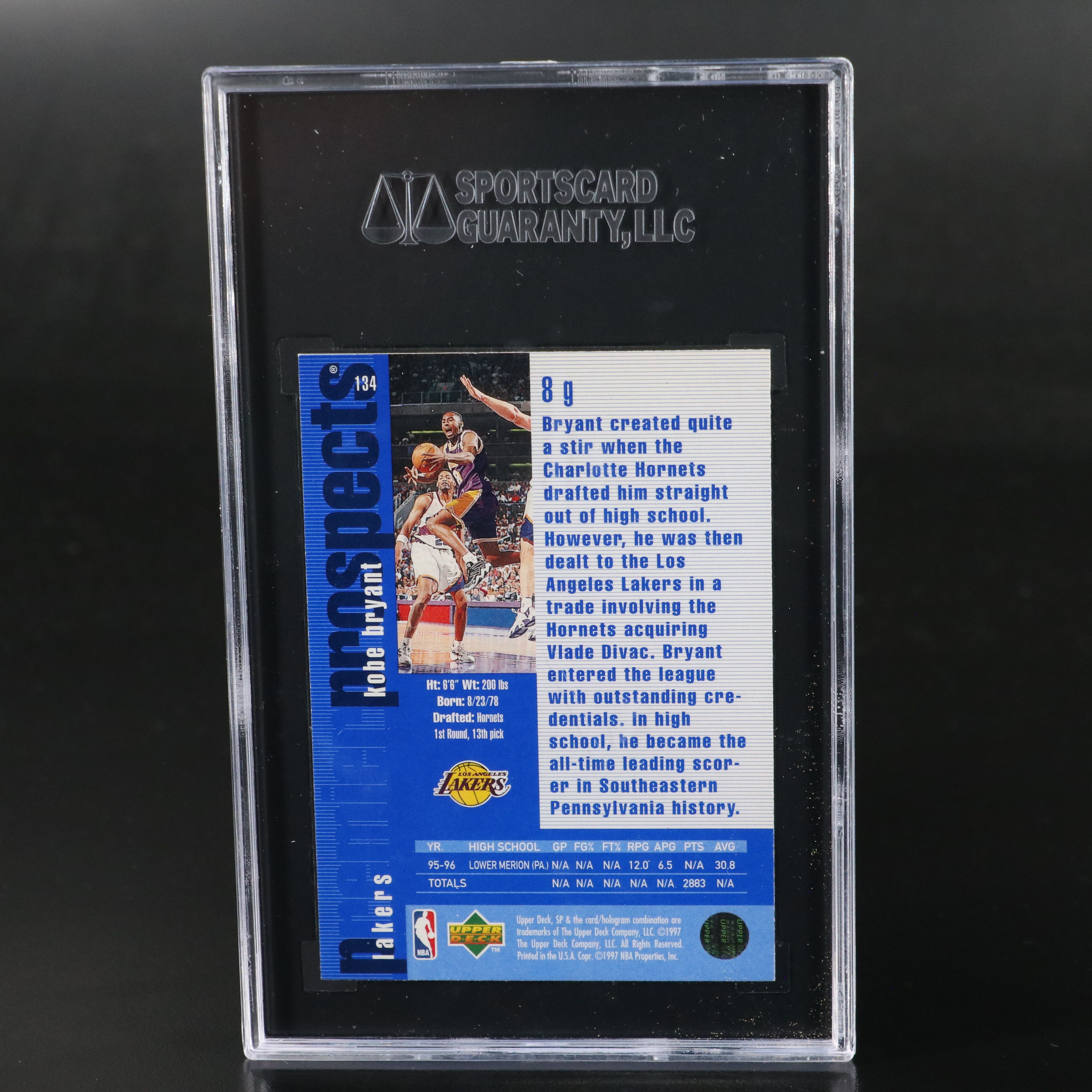 1996-97 SP Kobe Bryant Los Angeles Lakers Rookie Card Graded SGC 9