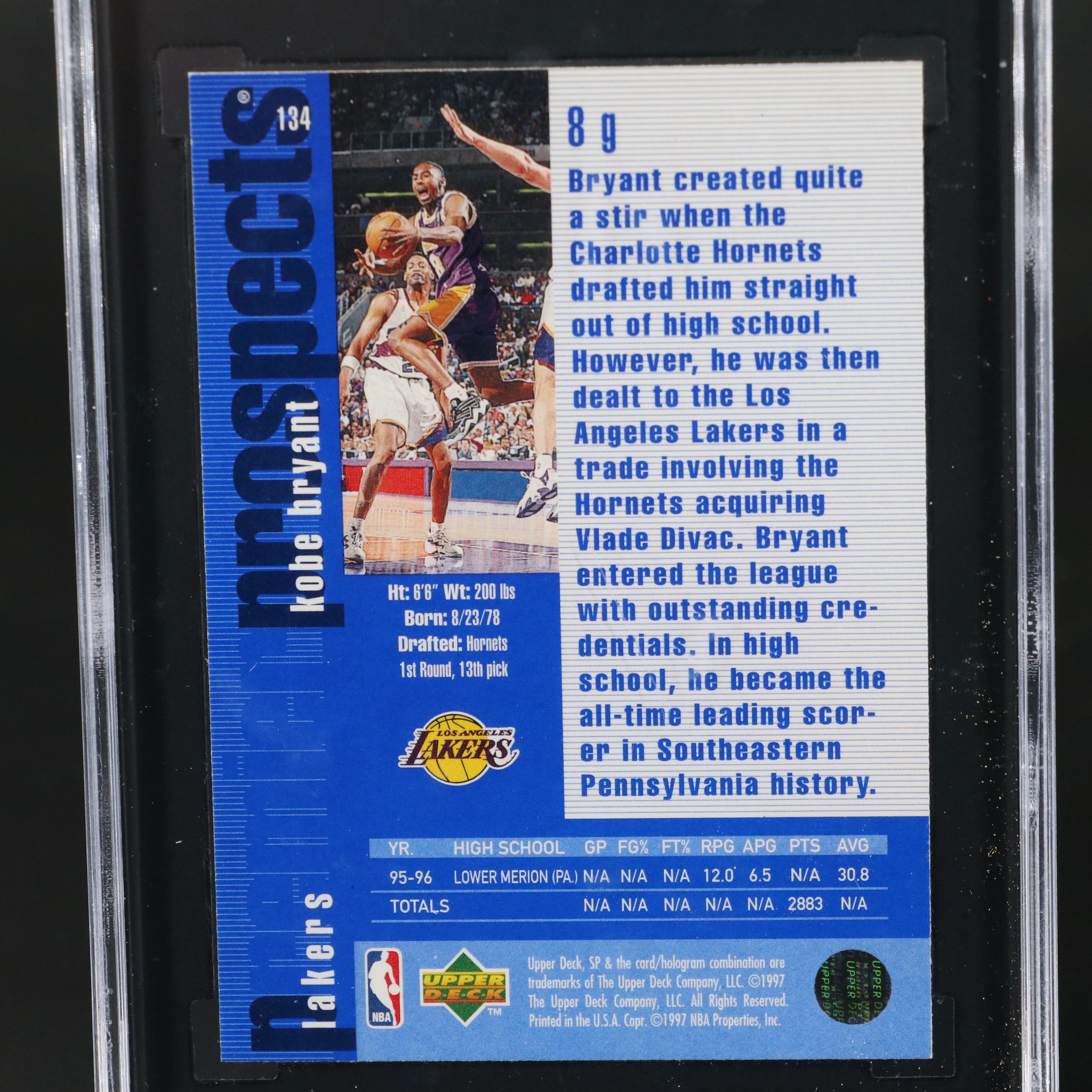 1996-97 SP Kobe Bryant Los Angeles Lakers Rookie Card Graded SGC 9