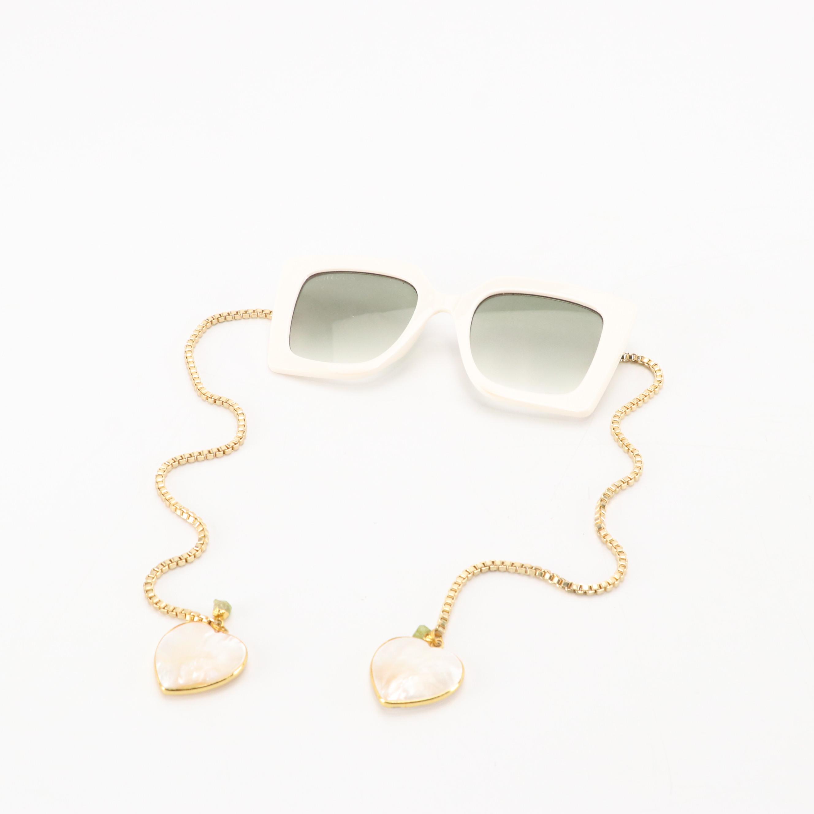 My Willows Rhinestone Heart and Oversized Square Chain & Crystal Sunglasses