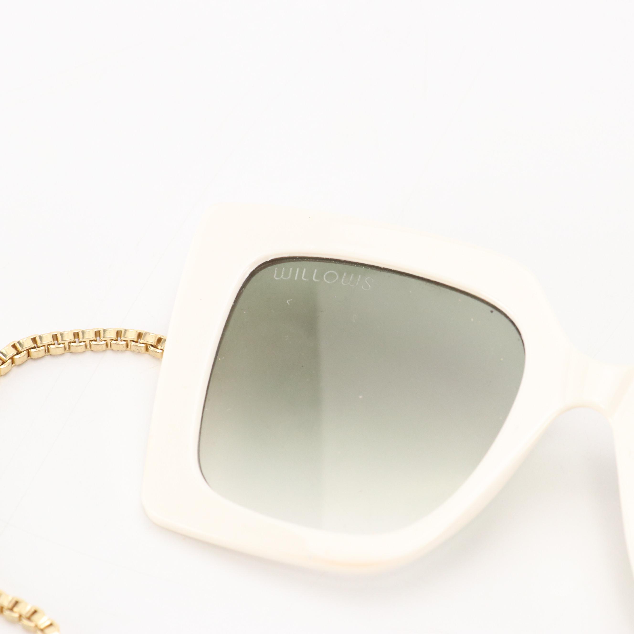 My Willows Rhinestone Heart and Oversized Square Chain & Crystal Sunglasses