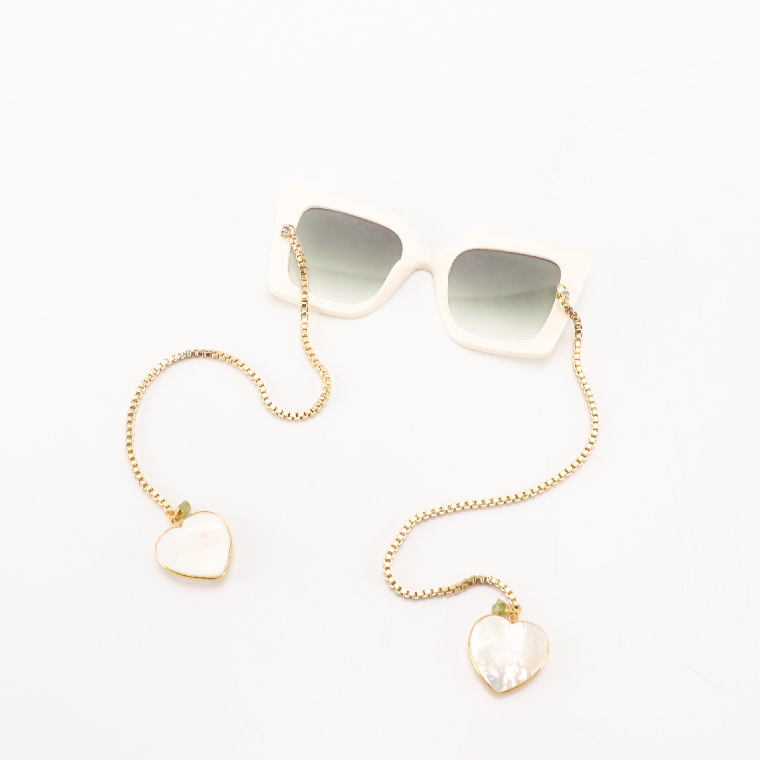 My Willows Rhinestone Heart and Oversized Square Chain & Crystal Sunglasses