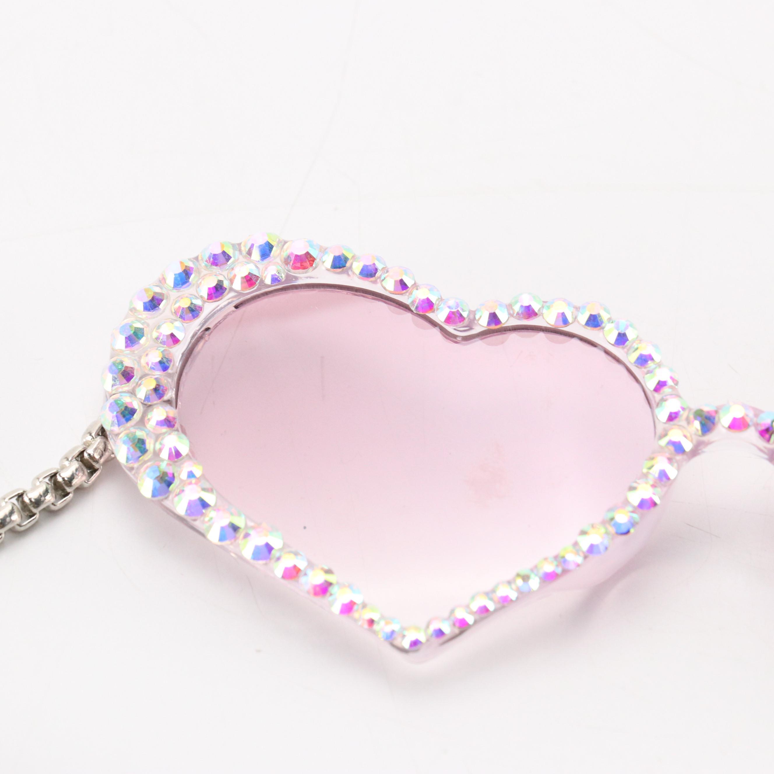 My Willows Rhinestone Heart and Oversized Square Chain & Crystal Sunglasses