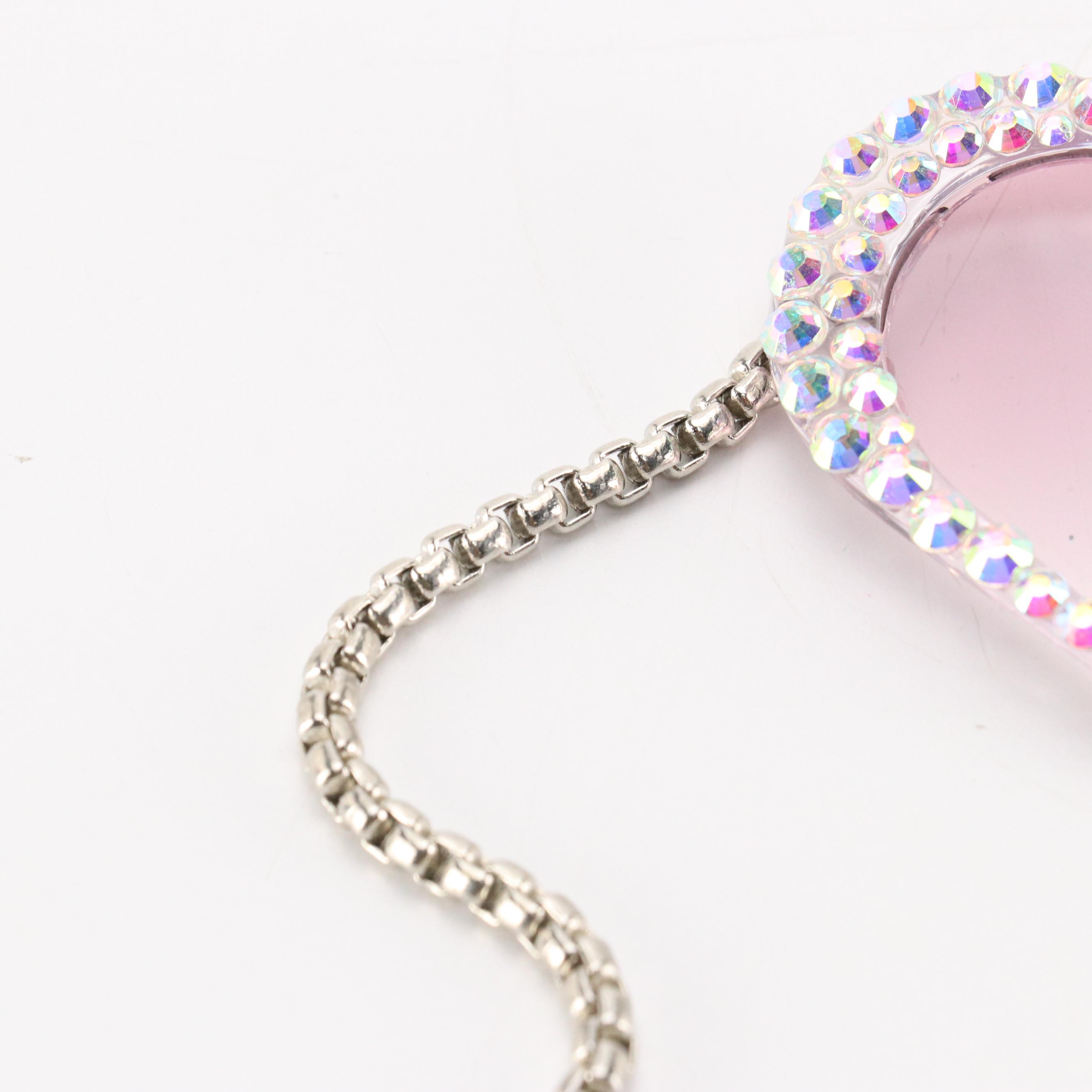 My Willows Rhinestone Heart and Oversized Square Chain & Crystal Sunglasses