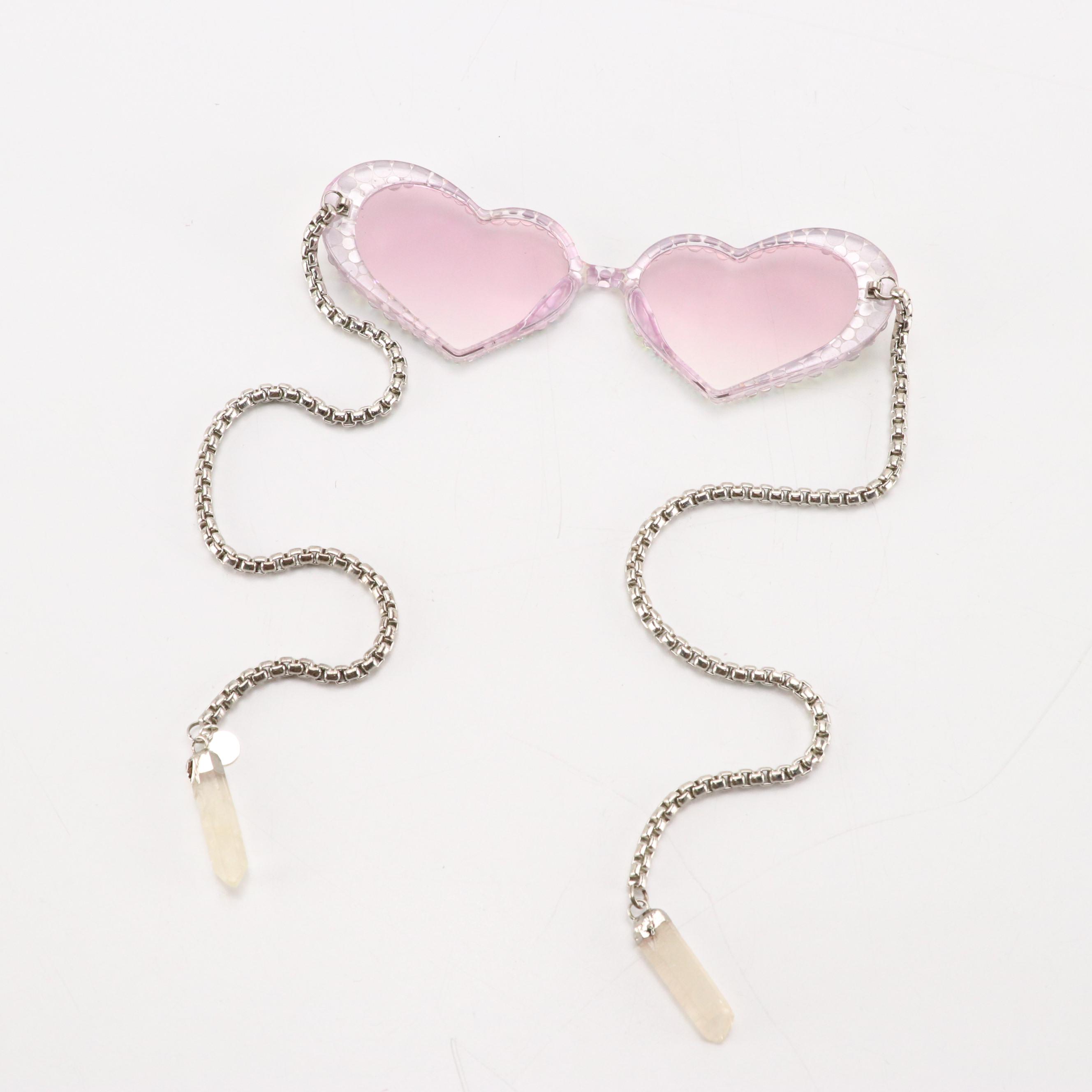 My Willows Rhinestone Heart and Oversized Square Chain & Crystal Sunglasses