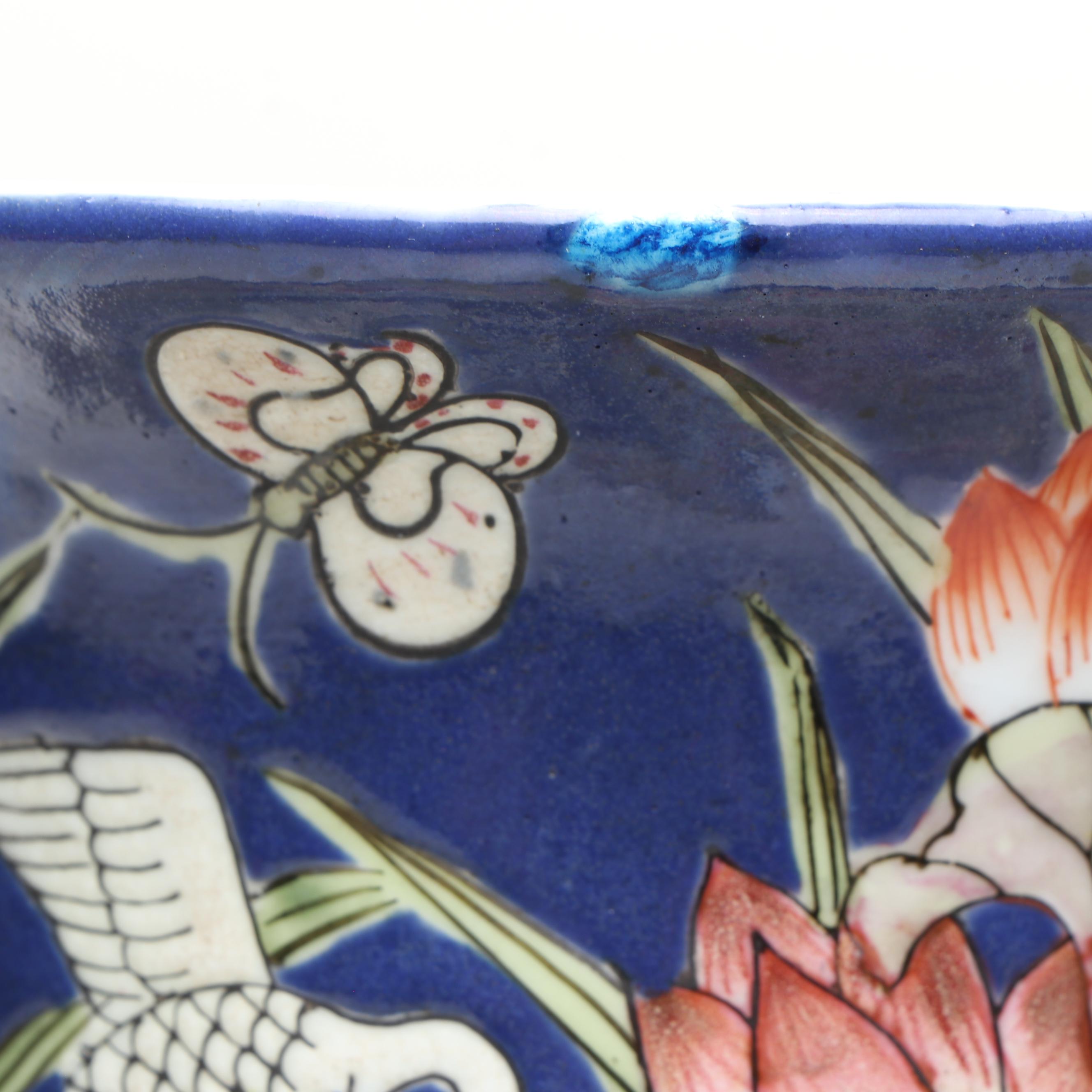 Chinese Red and Black Porcelain Vase with Lotus on Blue Ground Vase