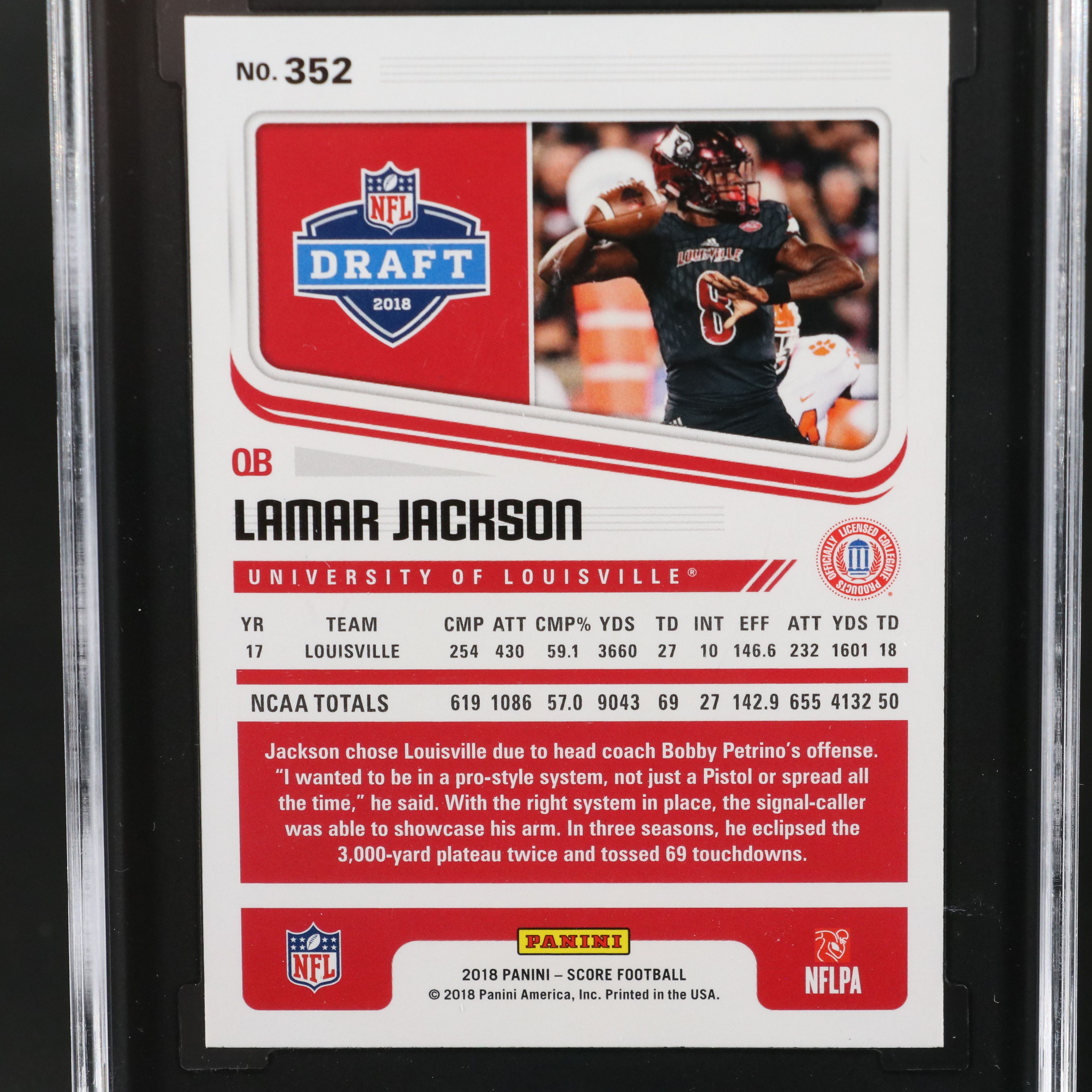 2018 Score Lamar Jackson Rookie Football Card Graded SGC 10