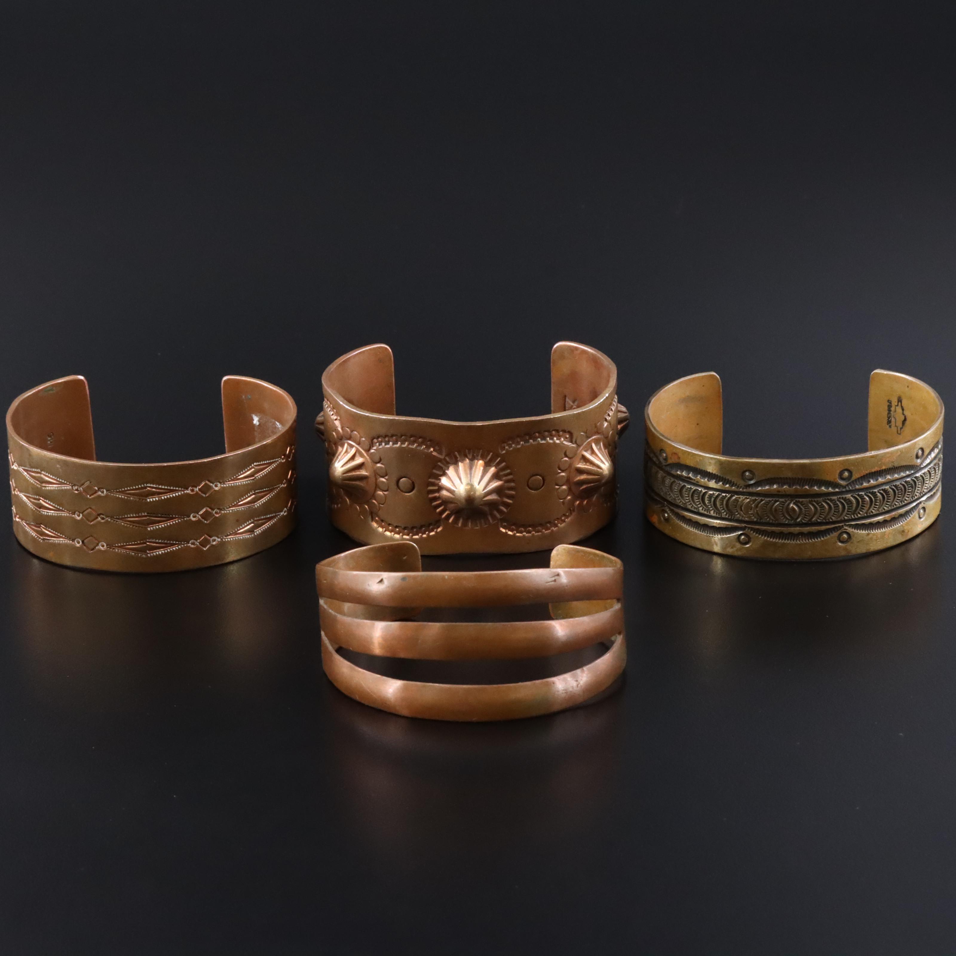 Southwestern Signed Copper and Gold-Filled Cuff Bracelets