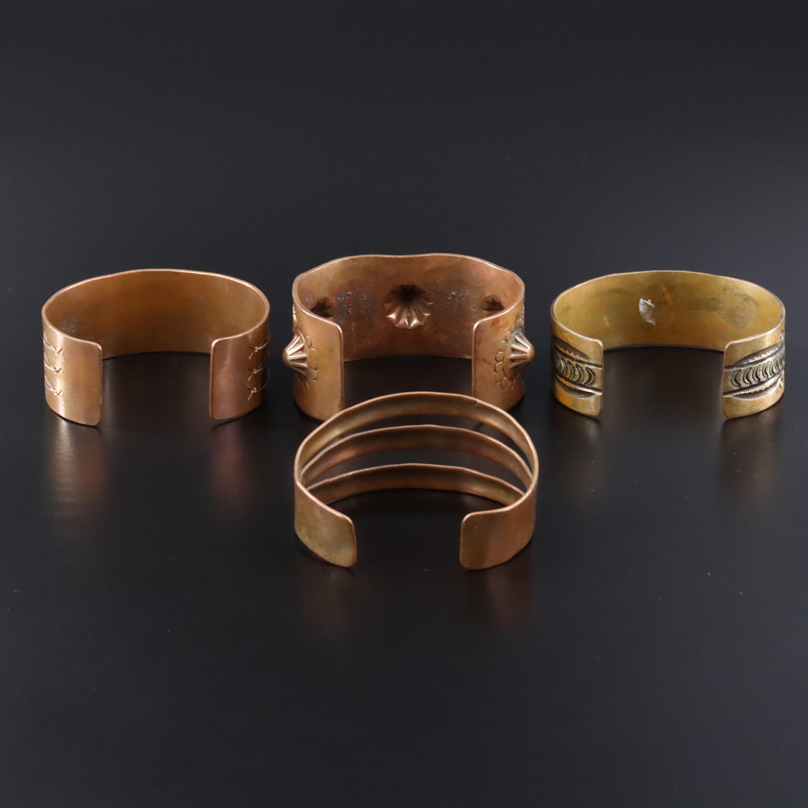 Southwestern Signed Copper and Gold-Filled Cuff Bracelets