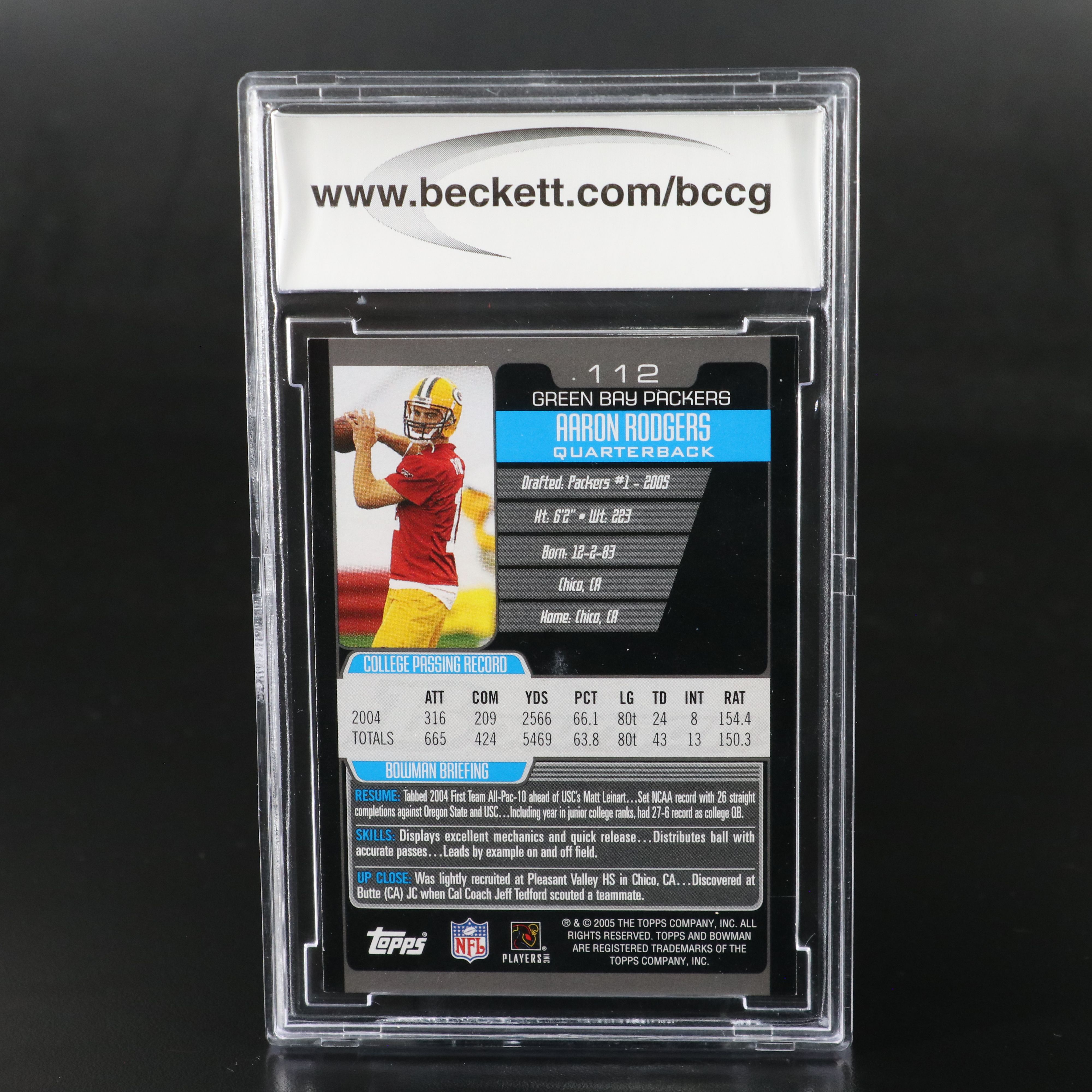 2005 Bowman Aaron Rodgers Green Bay Packers Rookie Card Graded BCCG 10