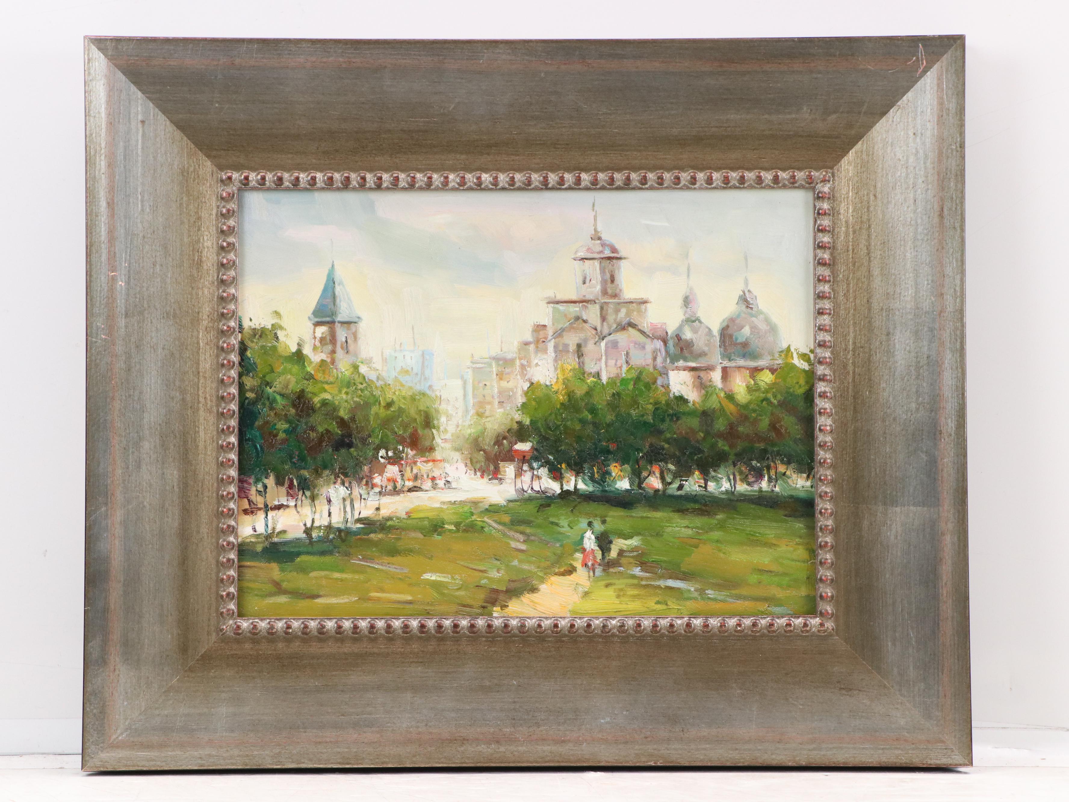 Impressionist Style Oil Landscape Paintings of Figures in Parks, 21st Century