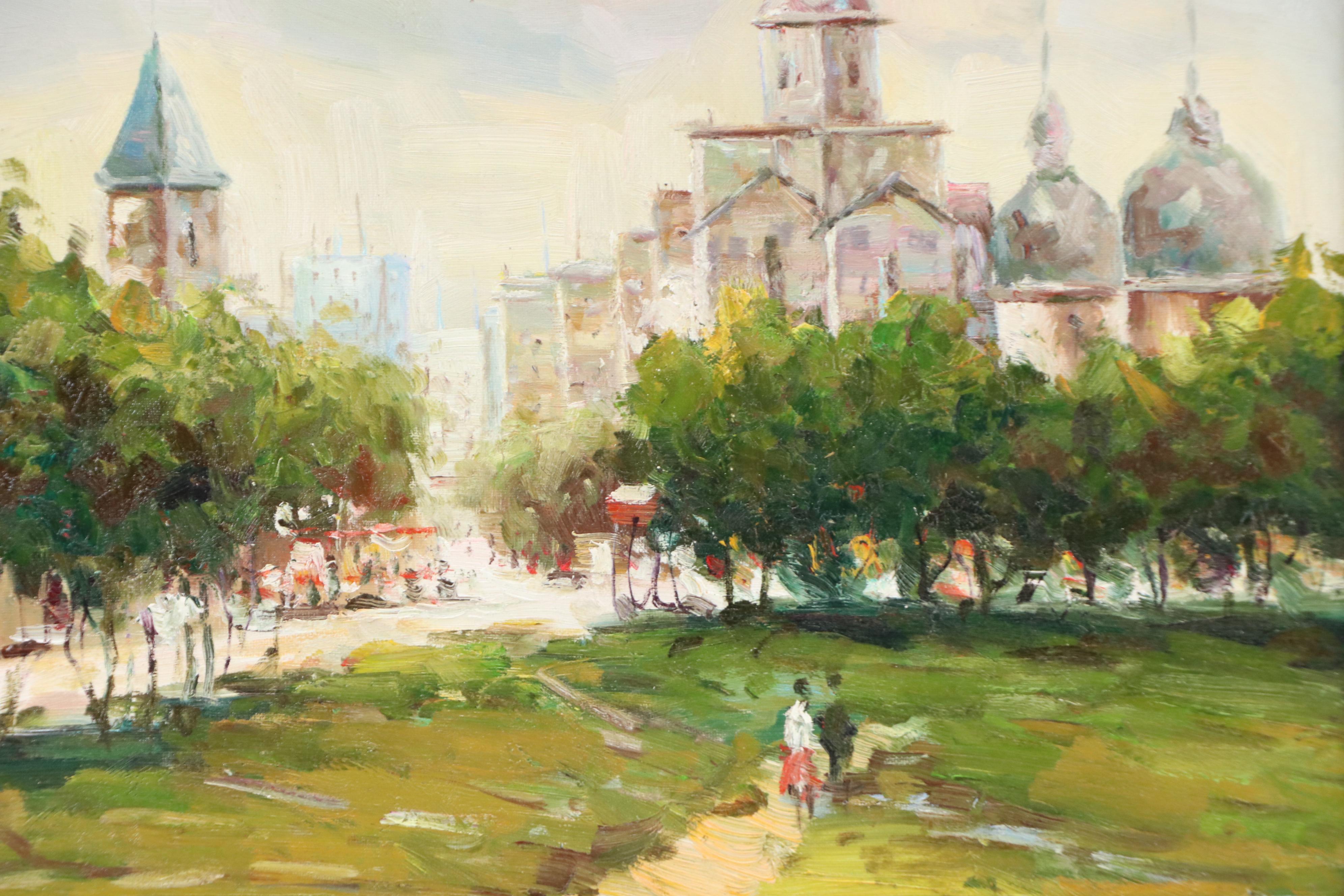 Impressionist Style Oil Landscape Paintings of Figures in Parks, 21st Century
