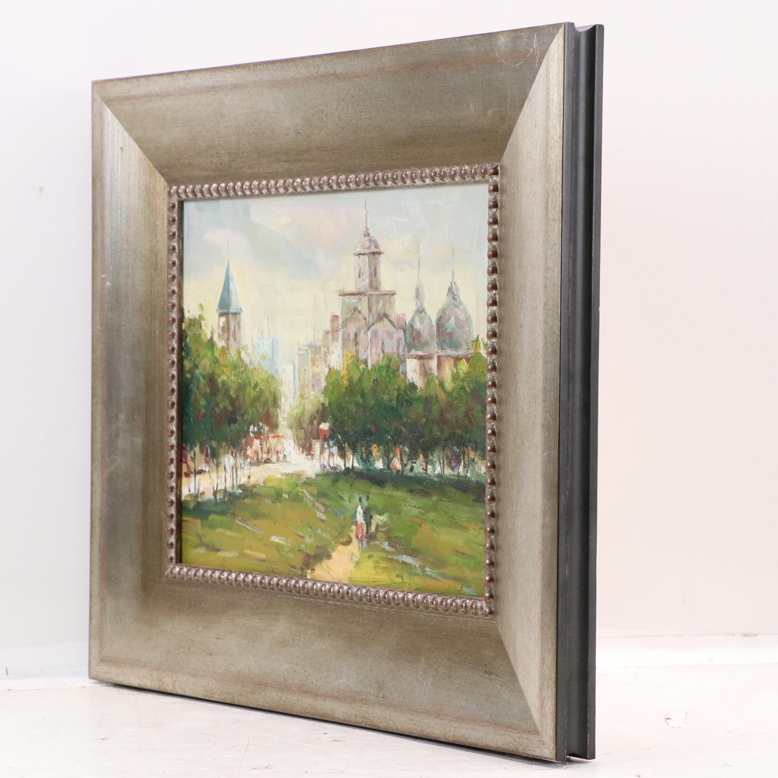 Impressionist Style Oil Landscape Paintings of Figures in Parks, 21st Century