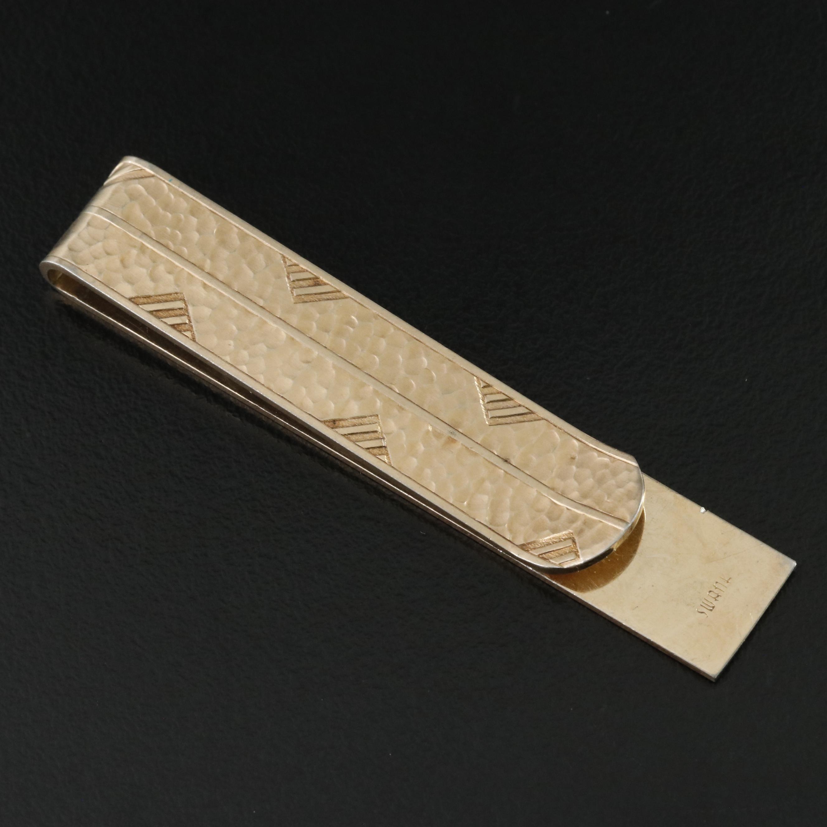 Vintage Swank Tie Clip with Hammered Finish