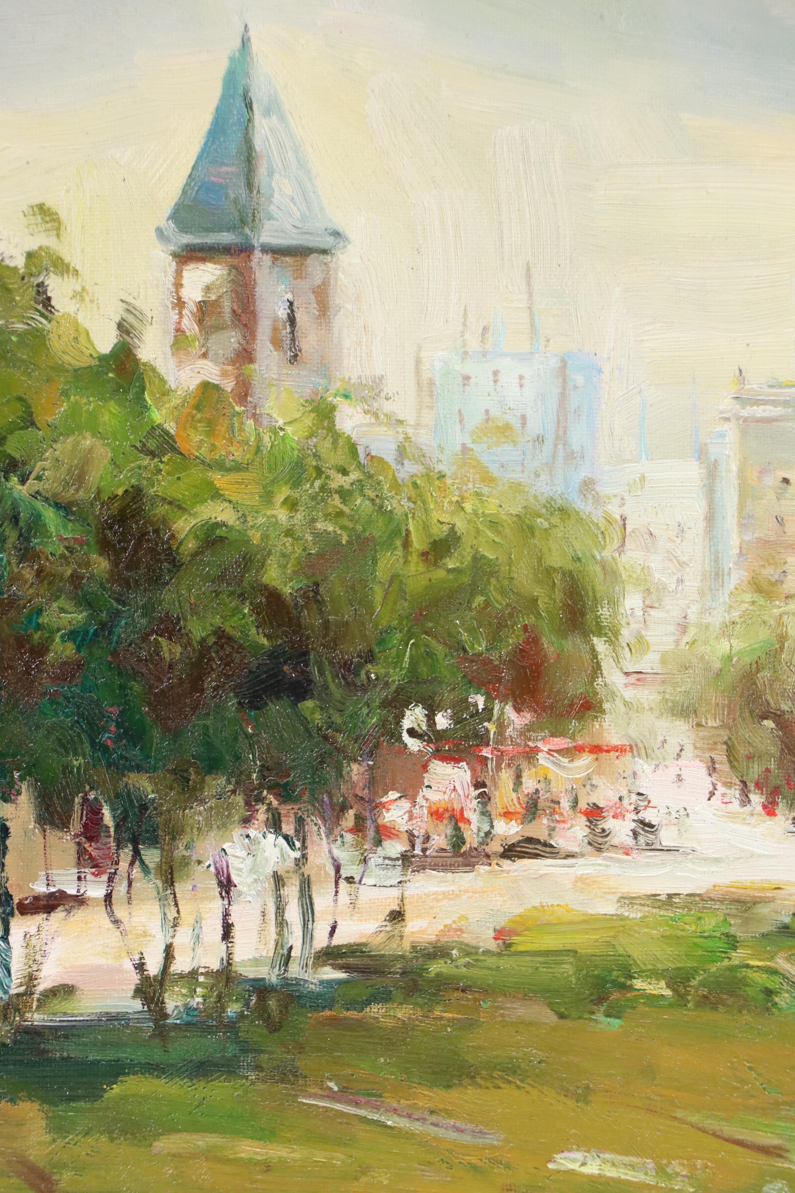Impressionist Style Oil Landscape Paintings of Figures in Parks, 21st Century