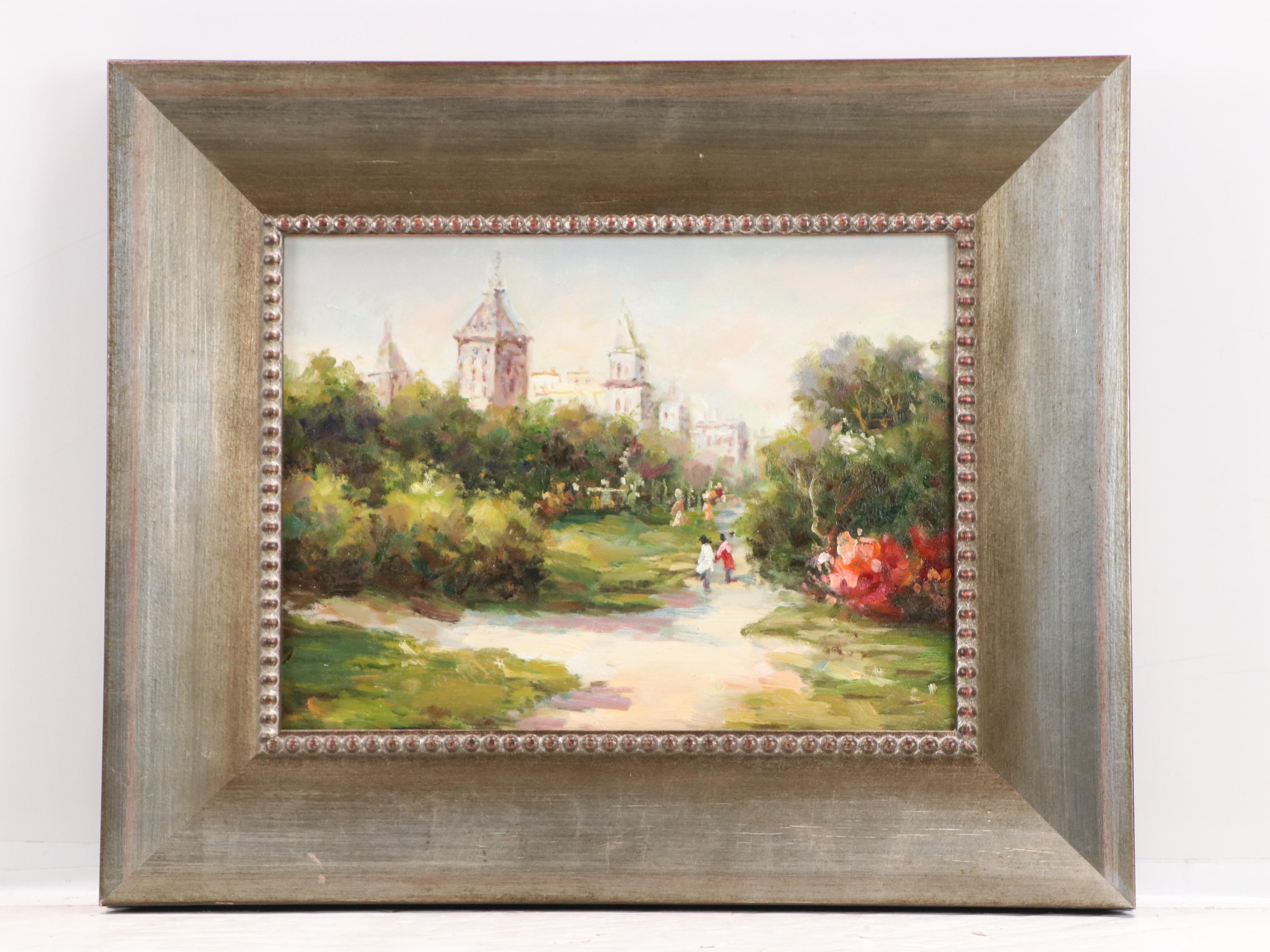 Impressionist Style Oil Landscape Paintings of Figures in Parks, 21st Century