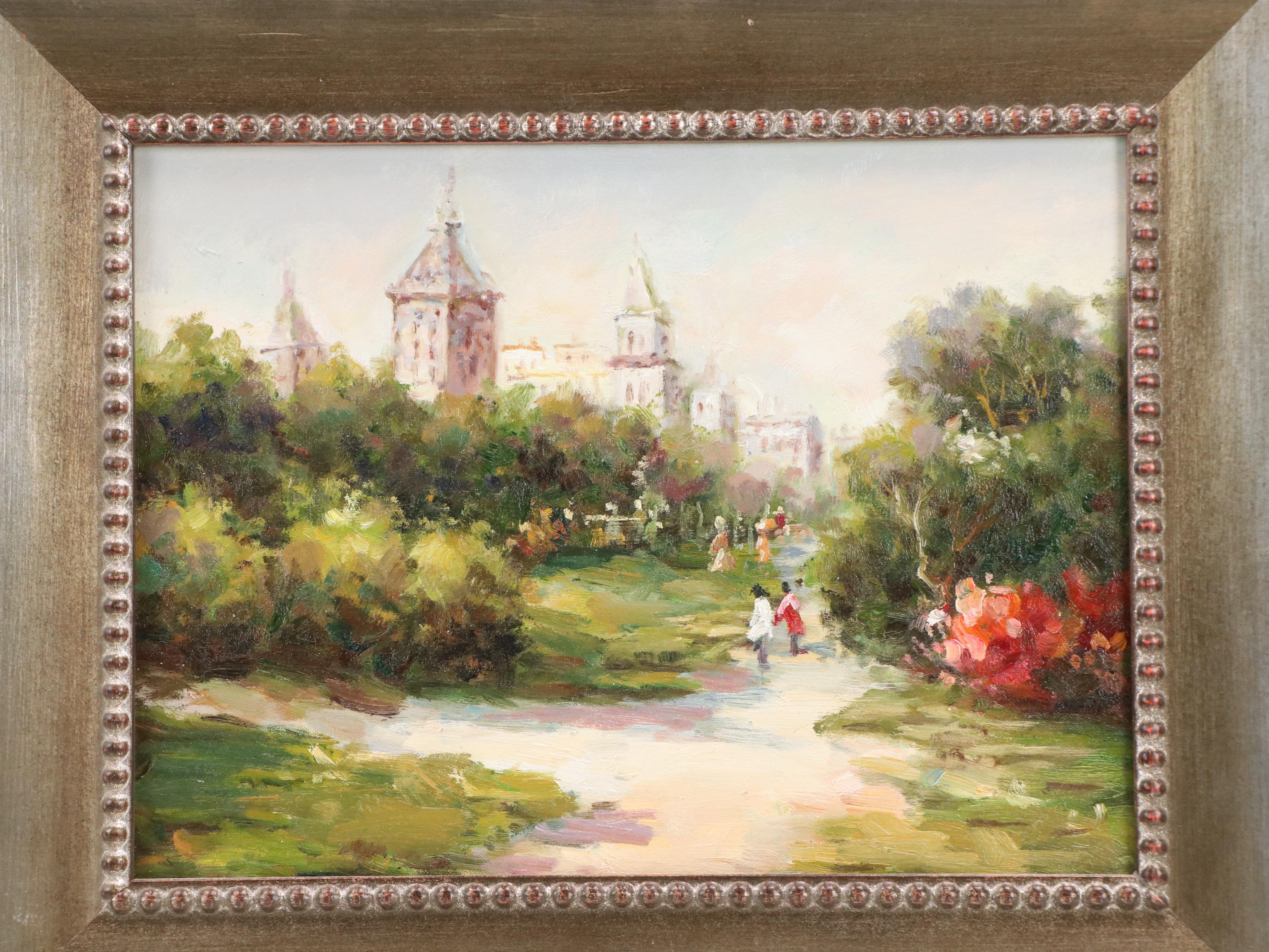 Impressionist Style Oil Landscape Paintings of Figures in Parks, 21st Century