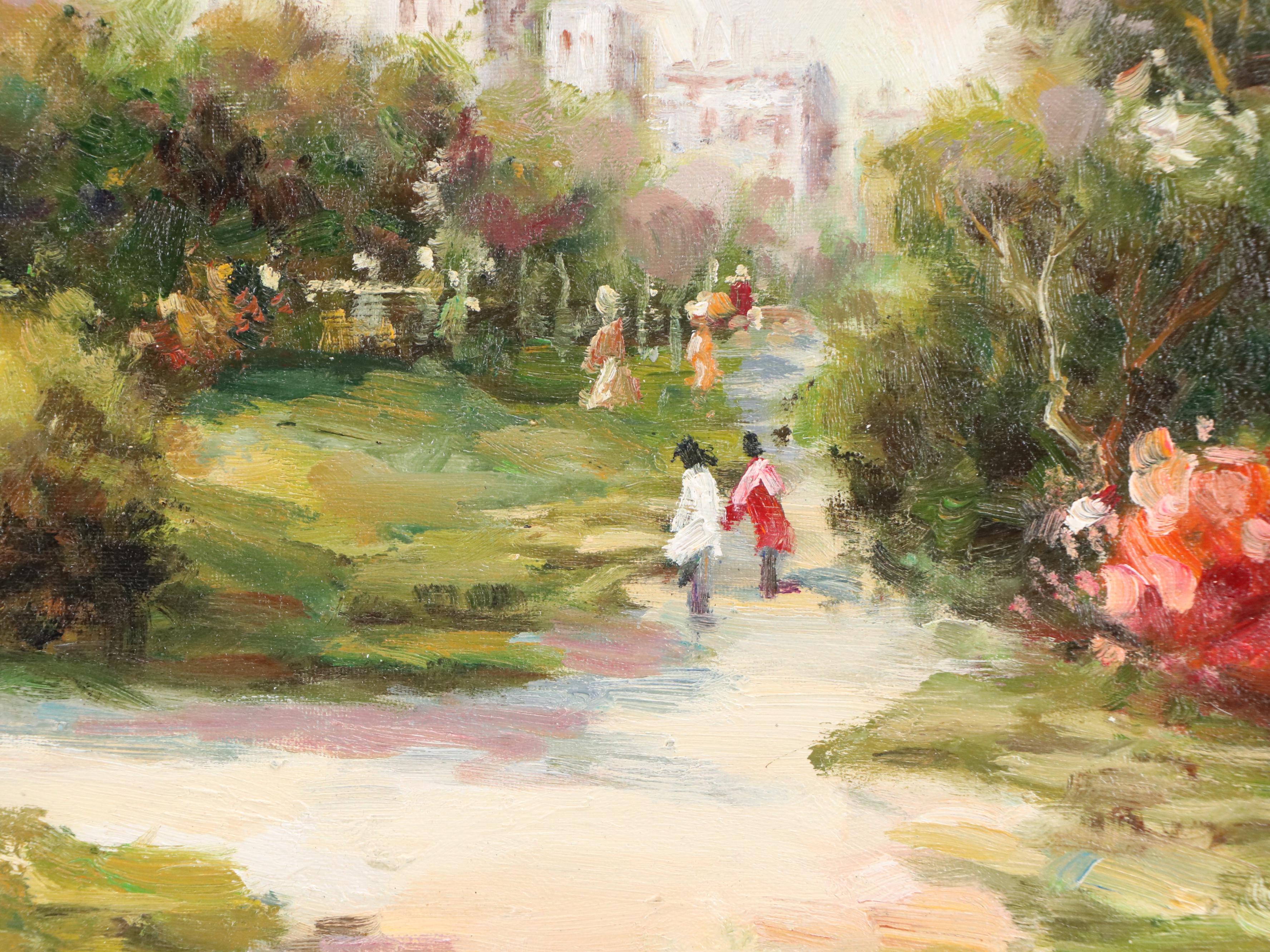Impressionist Style Oil Landscape Paintings of Figures in Parks, 21st Century