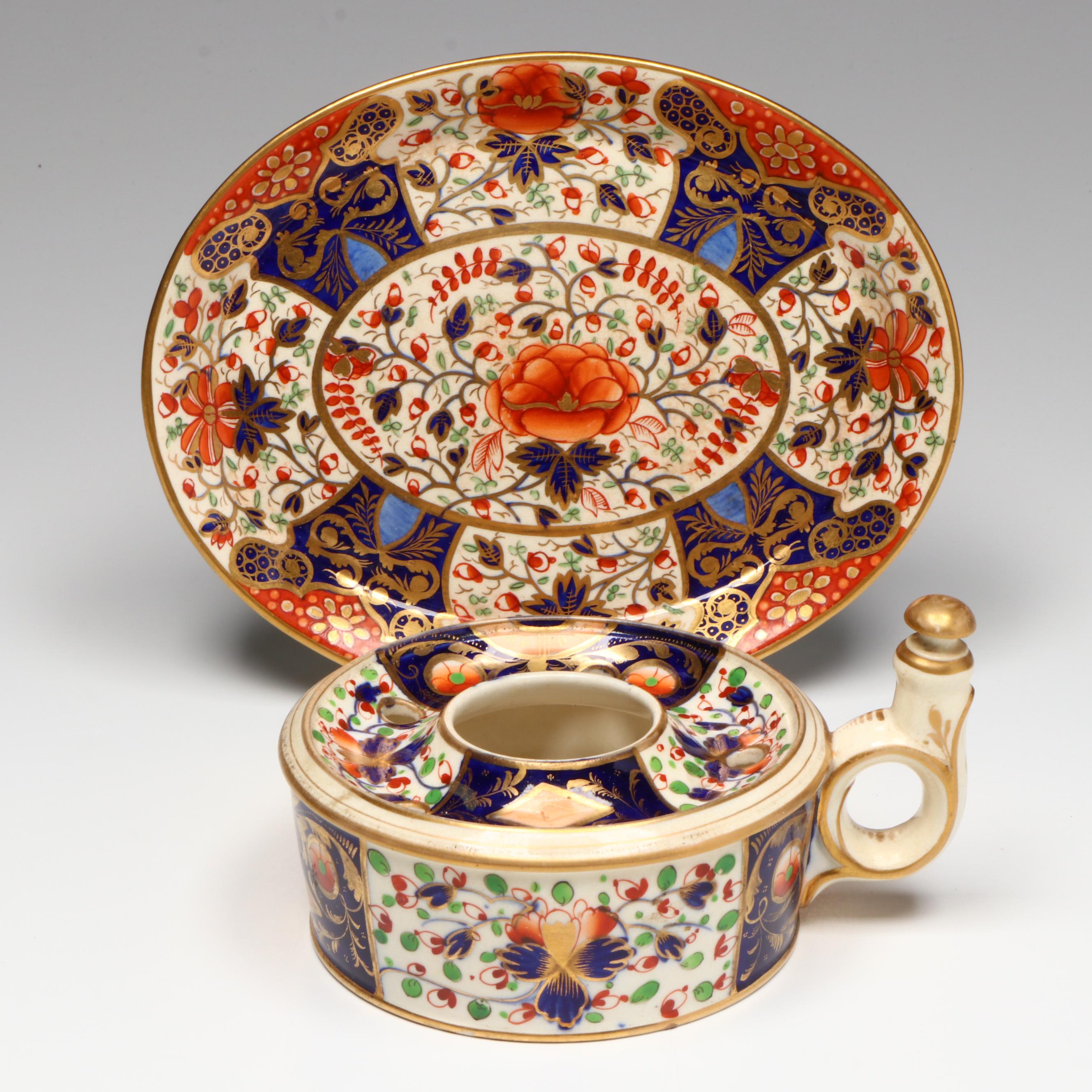 Royal Crown Derby Imari Style Inkwell with Oval Plate, Early/Mid 19th Century