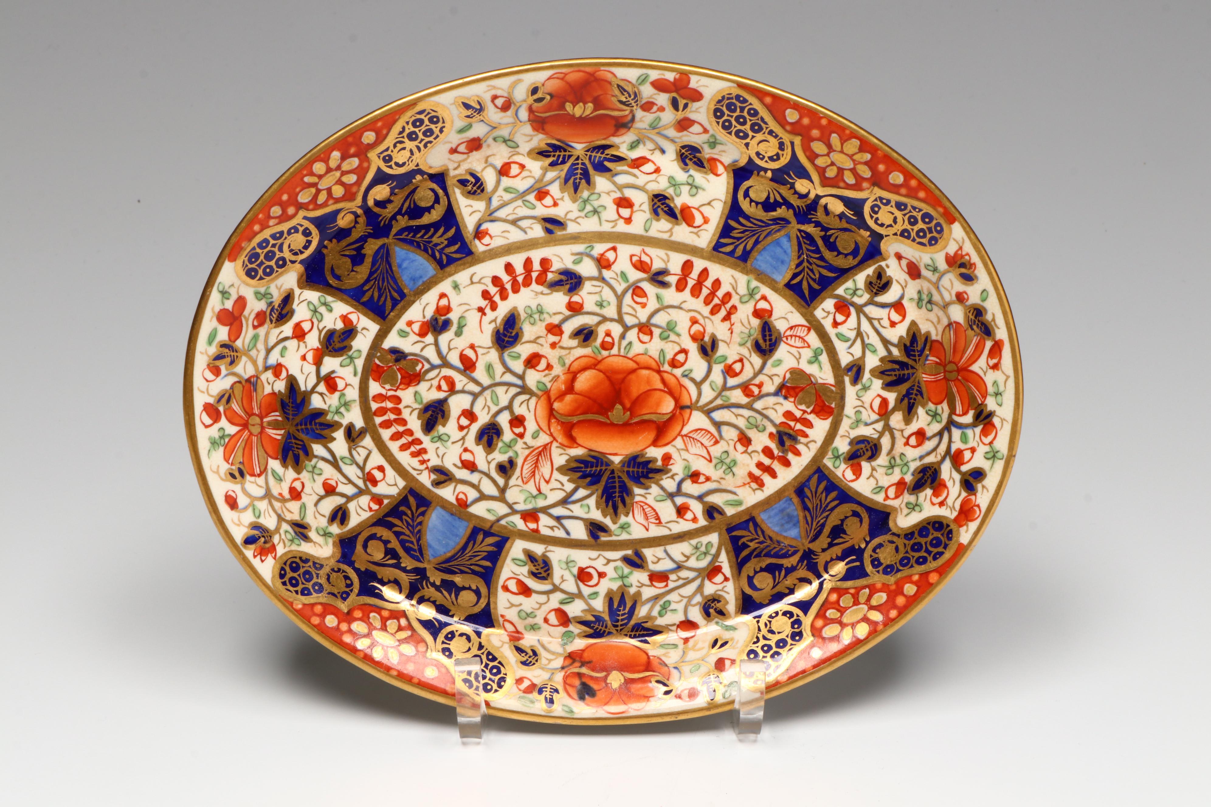 Royal Crown Derby Imari Style Inkwell with Oval Plate, Early/Mid 19th Century