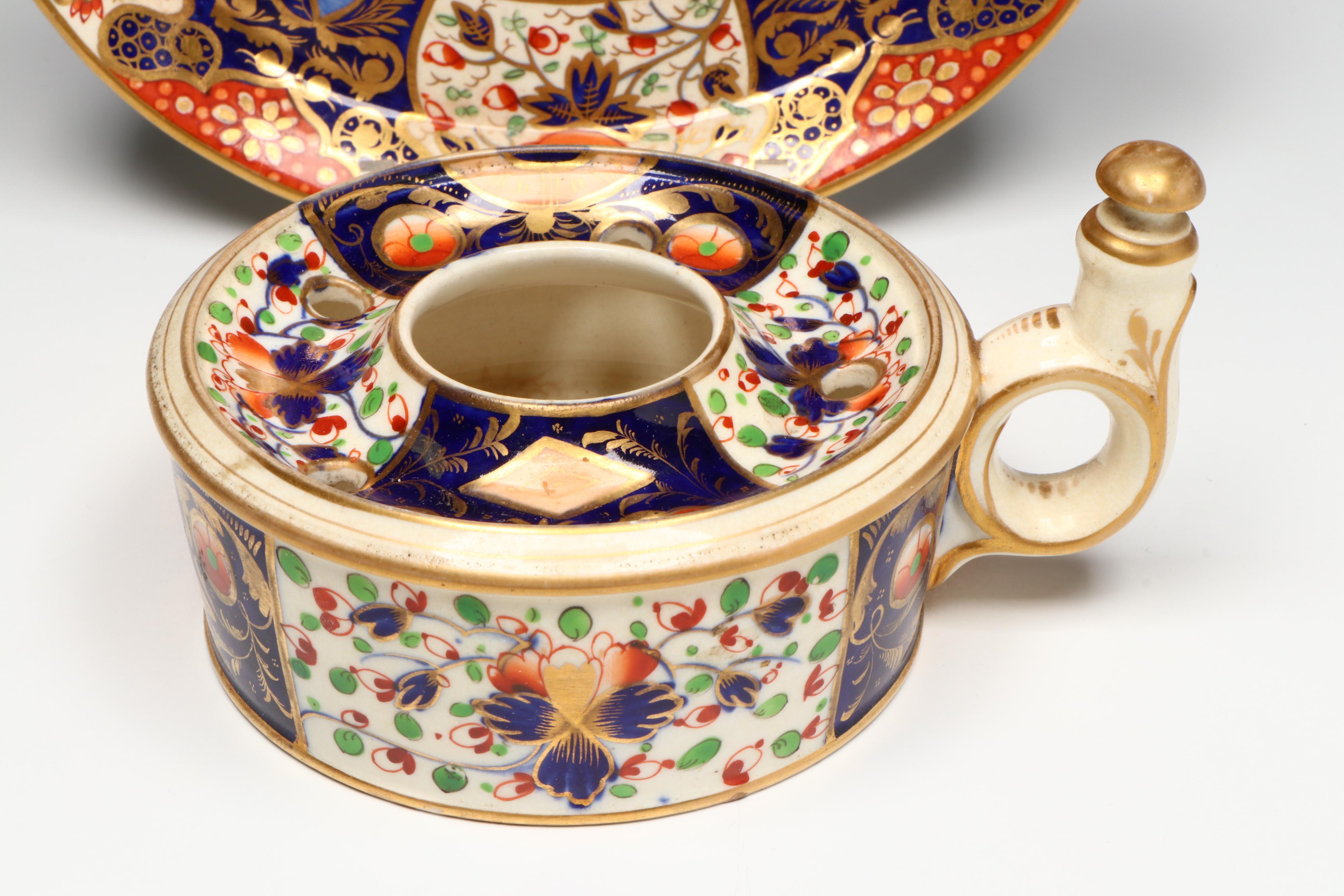 Royal Crown Derby Imari Style Inkwell with Oval Plate, Early/Mid 19th Century