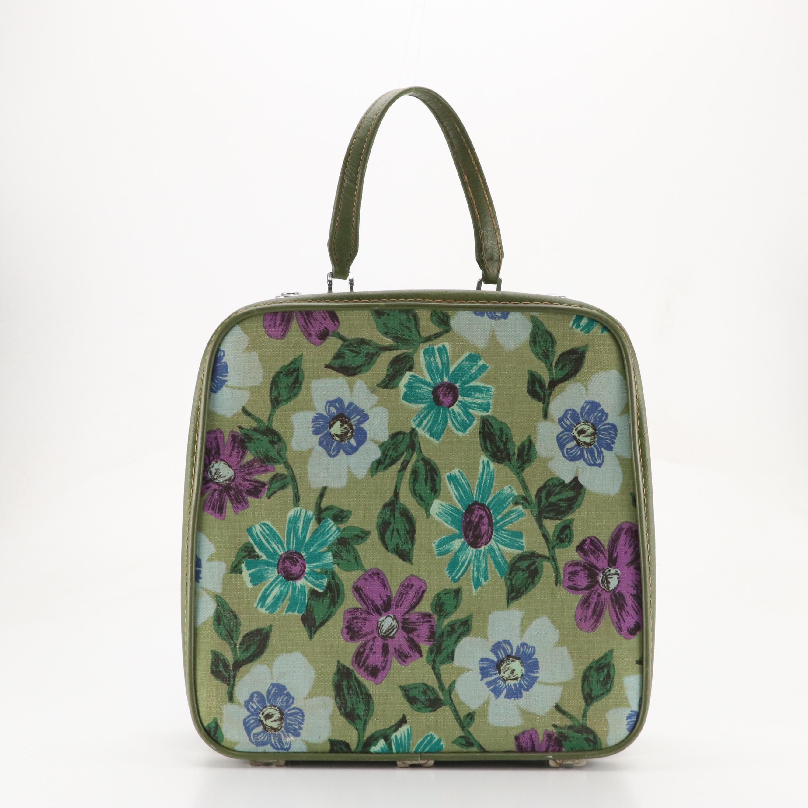 Vintage Ventura Travelware Locking Cosmetic & Travel Bags in Green Leather