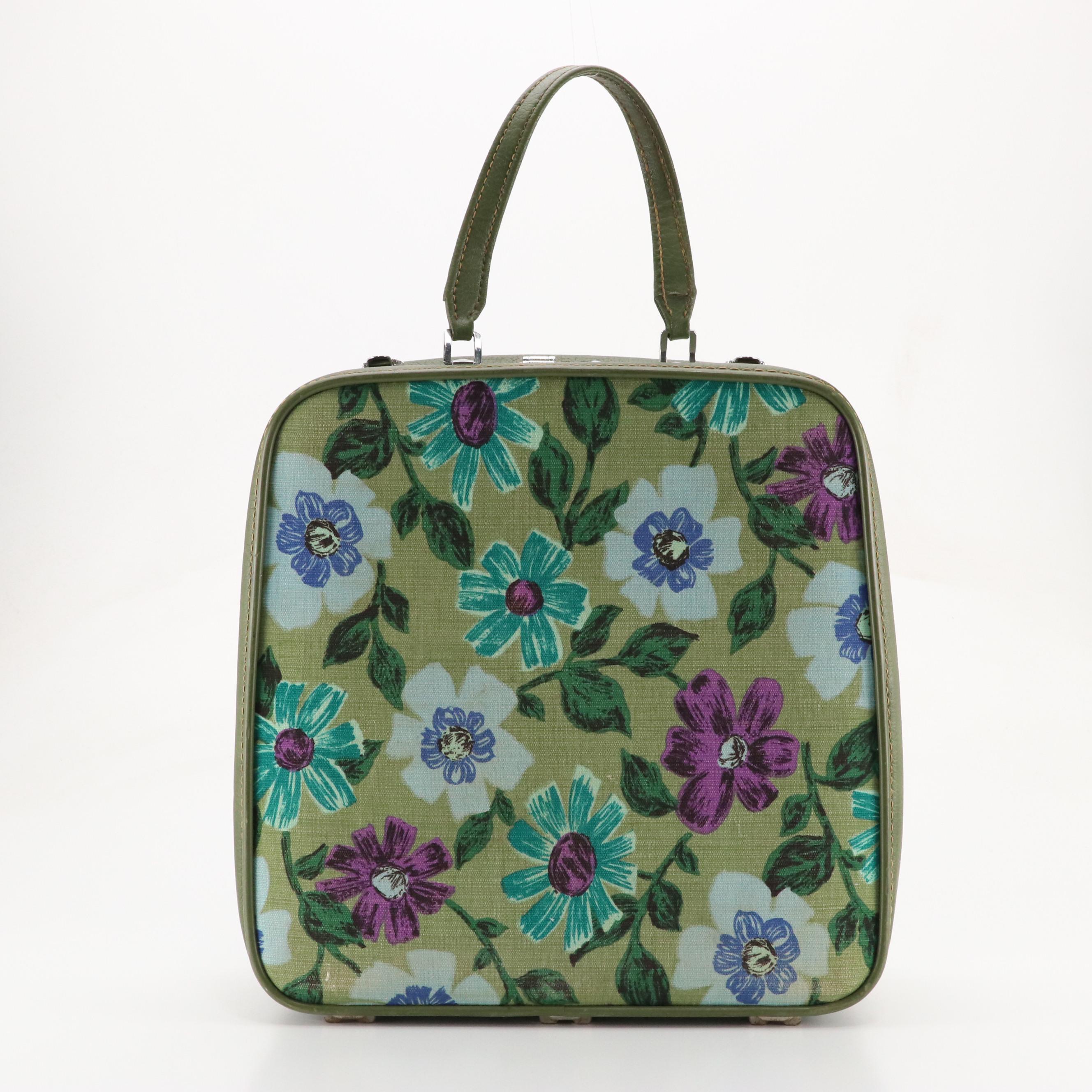 Vintage Ventura Travelware Locking Cosmetic & Travel Bags in Green Leather