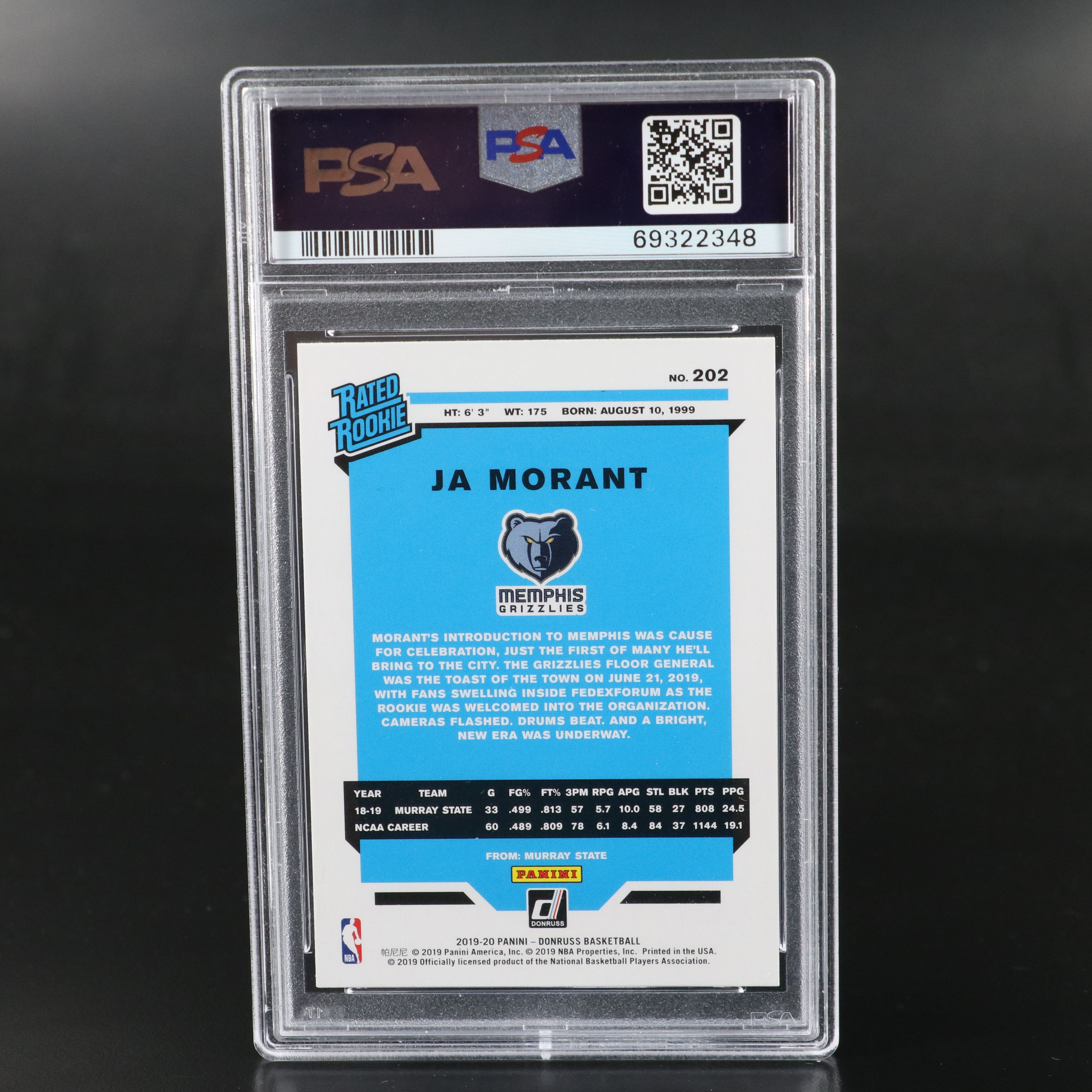 2019 Donruss Ja Morant Rated Rookie Card Graded PSA 10