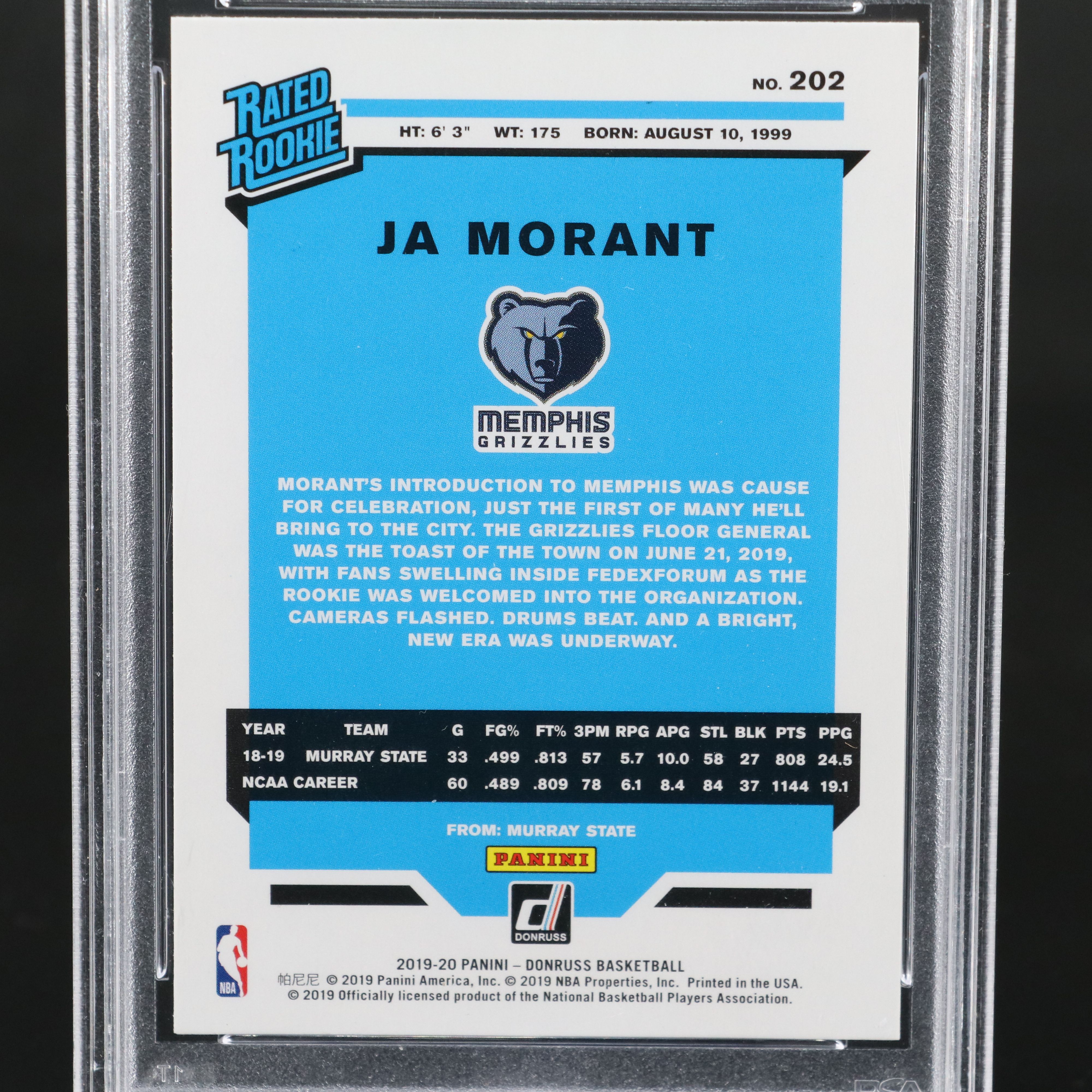 2019 Donruss Ja Morant Rated Rookie Card Graded PSA 10