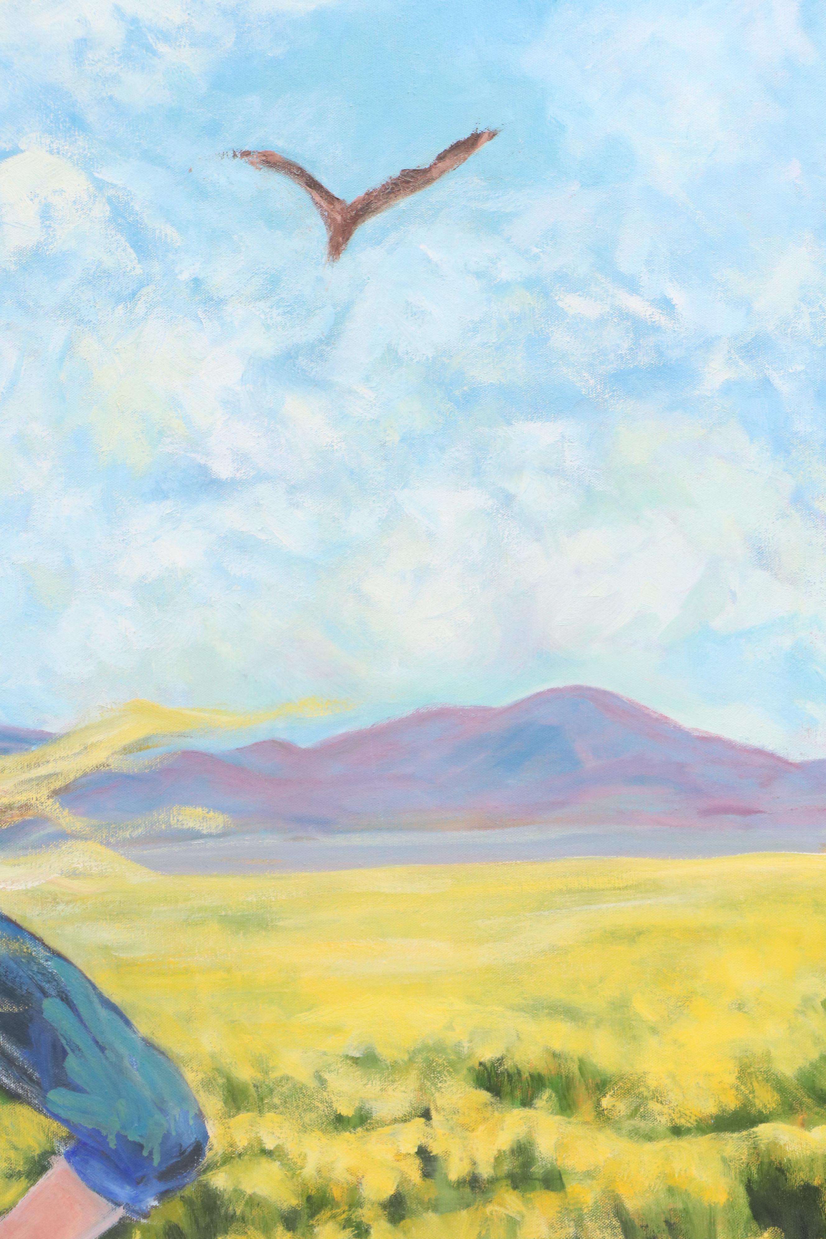 S. Day Oil Painting of Girl in Field of Yellow Flowers, Late 20th/21st Century