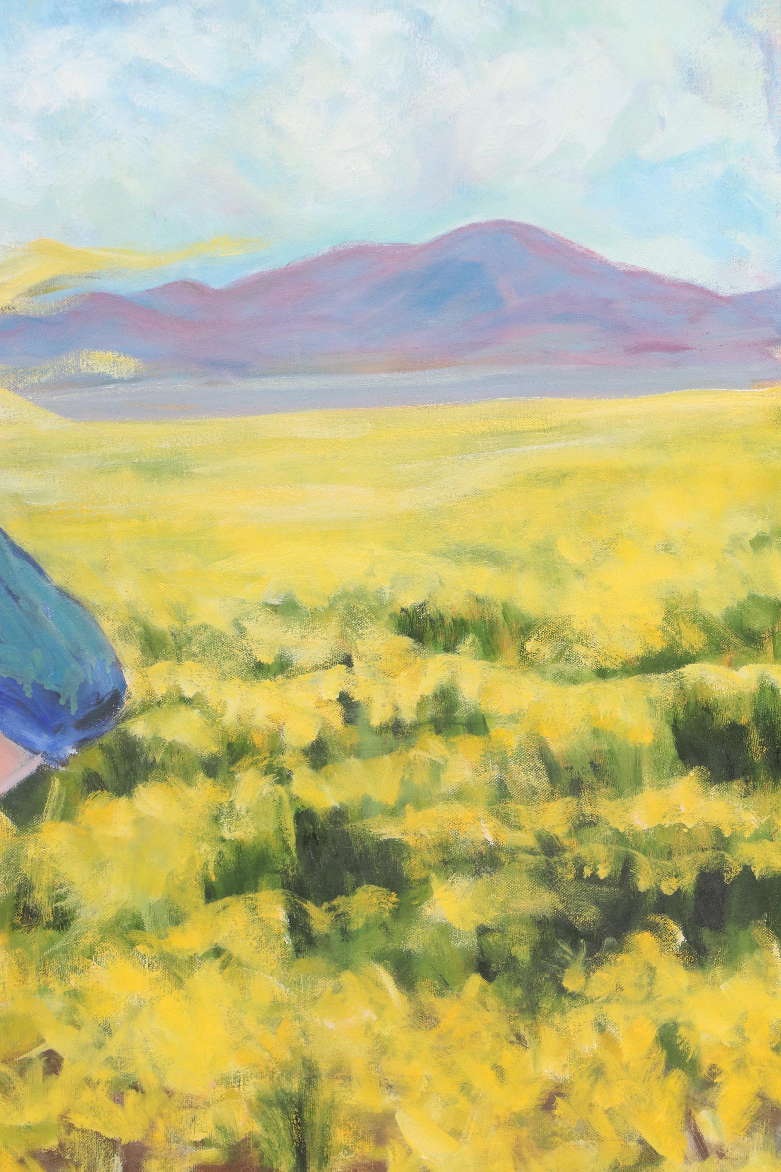 S. Day Oil Painting of Girl in Field of Yellow Flowers, Late 20th/21st Century