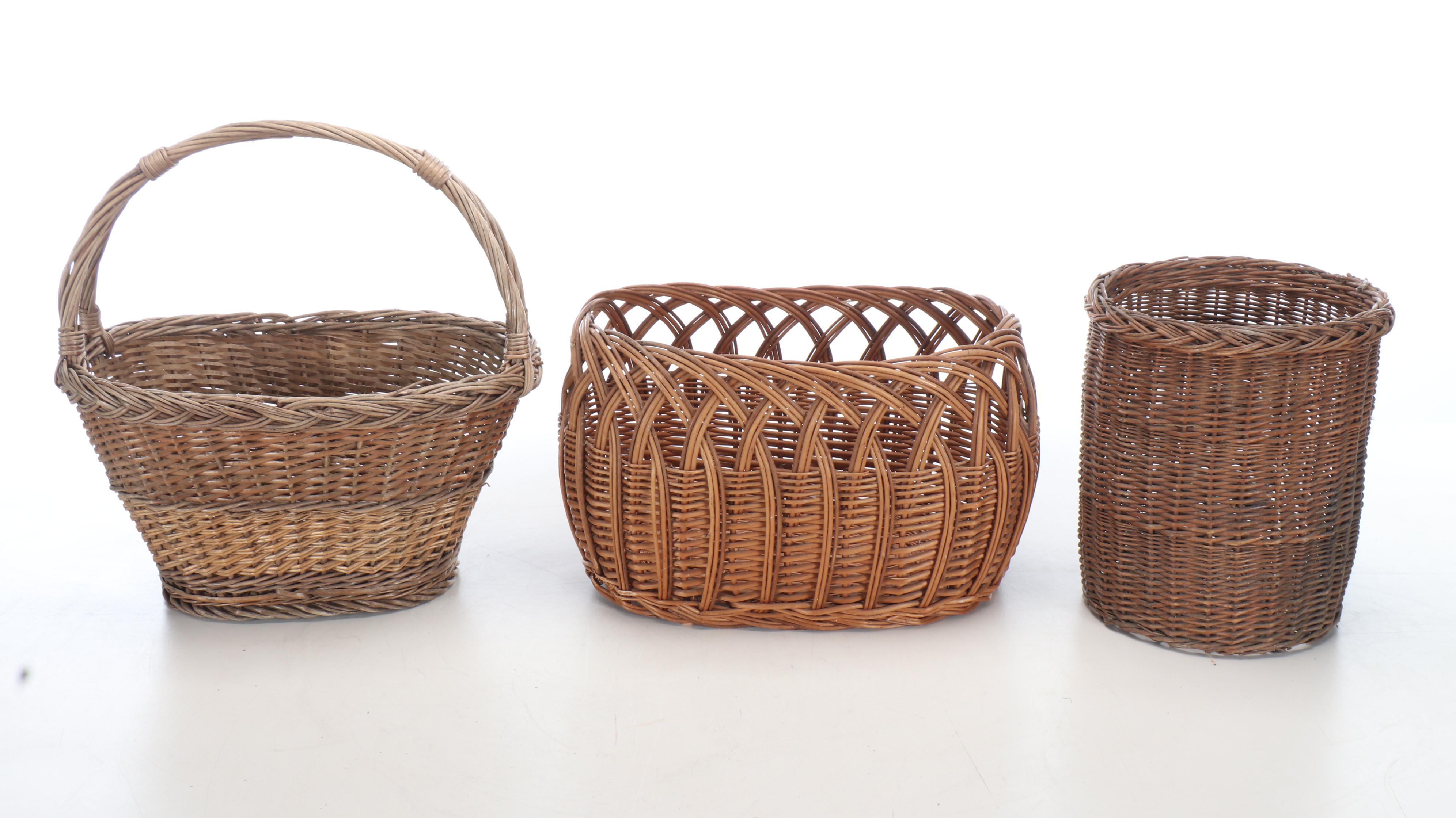 Wicker Woven Gathering and Other Baskets, 20th Century
