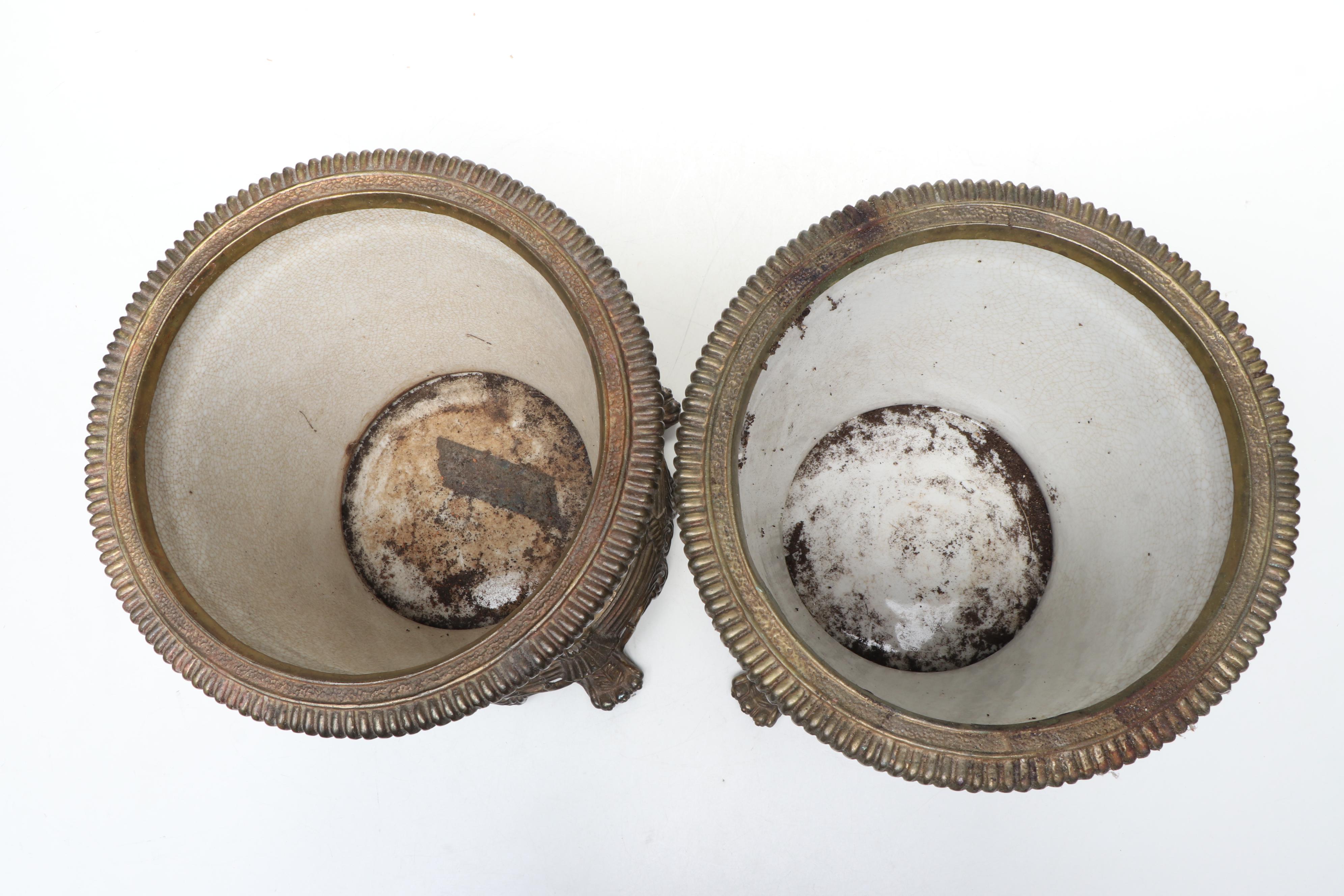 Chinese Ceramic Planters with Brass Rim and Stand