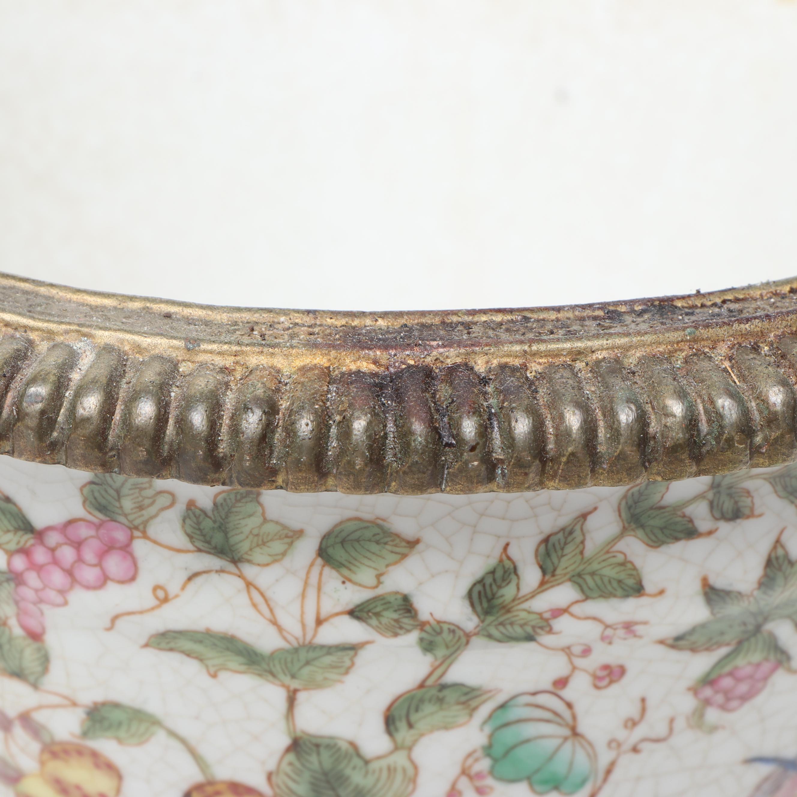 Chinese Ceramic Planters with Brass Rim and Stand