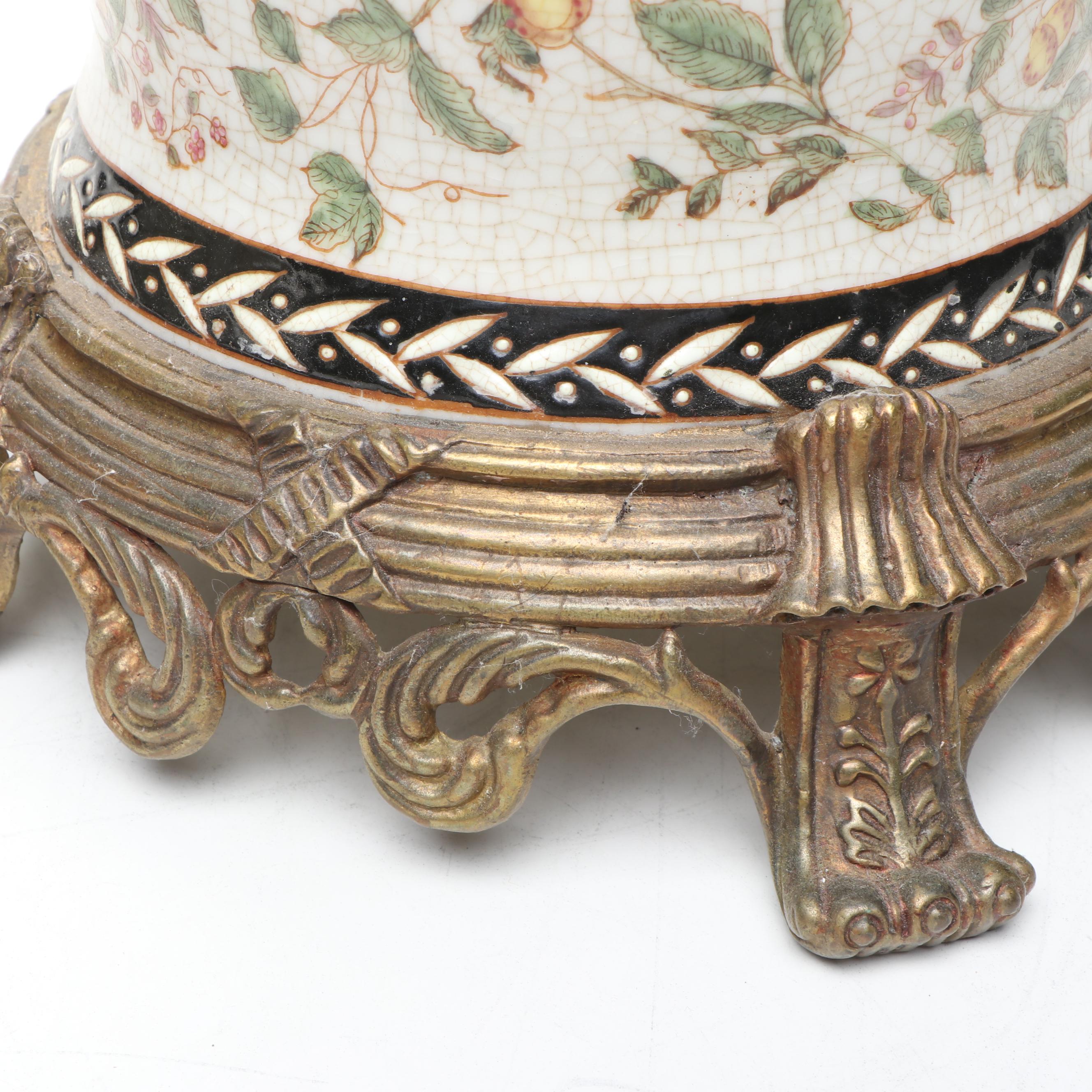 Chinese Ceramic Planters with Brass Rim and Stand